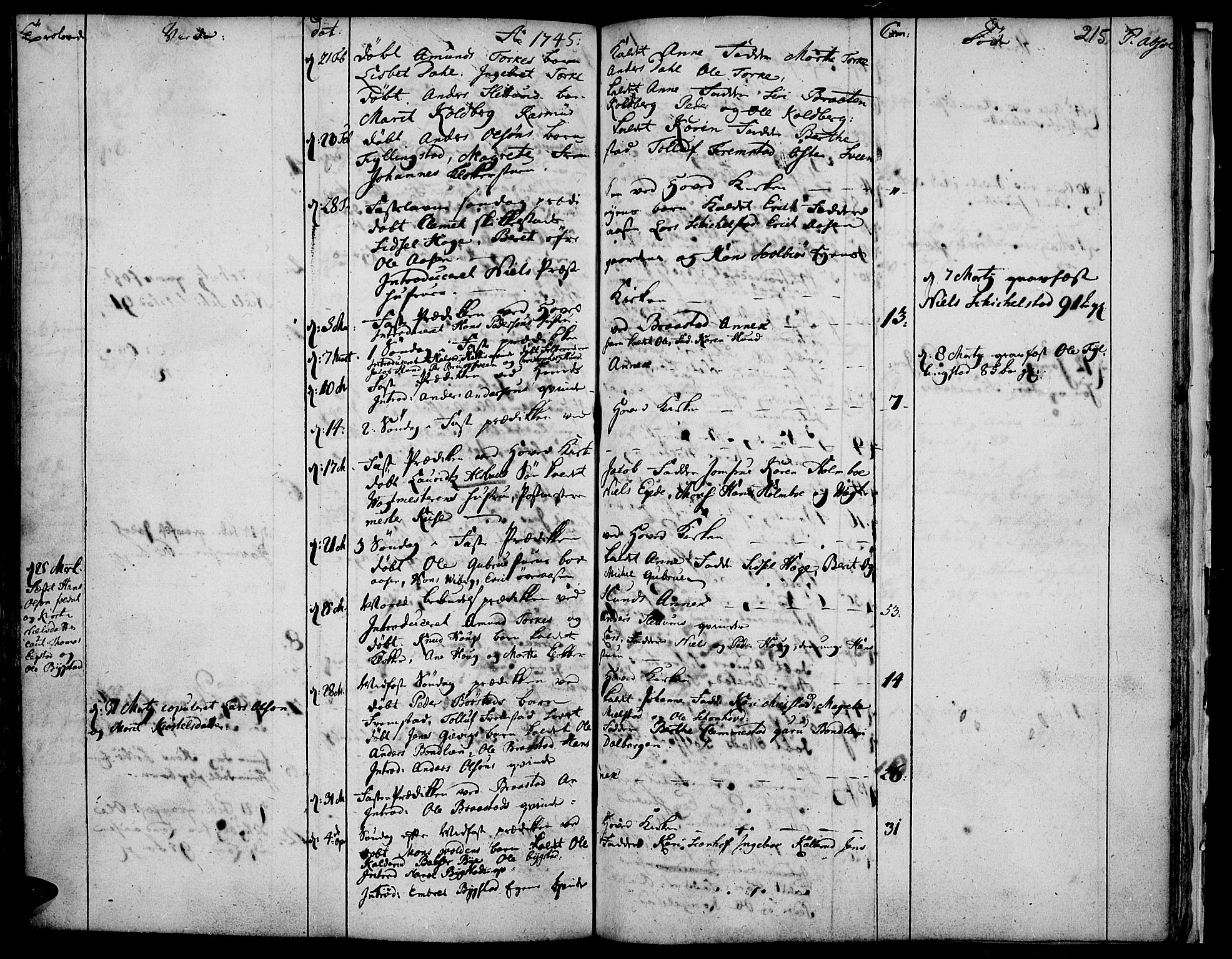 Vardal prestekontor, SAH/PREST-100/H/Ha/Haa/L0001: Parish register (official) no. 1, 1706-1748, p. 215