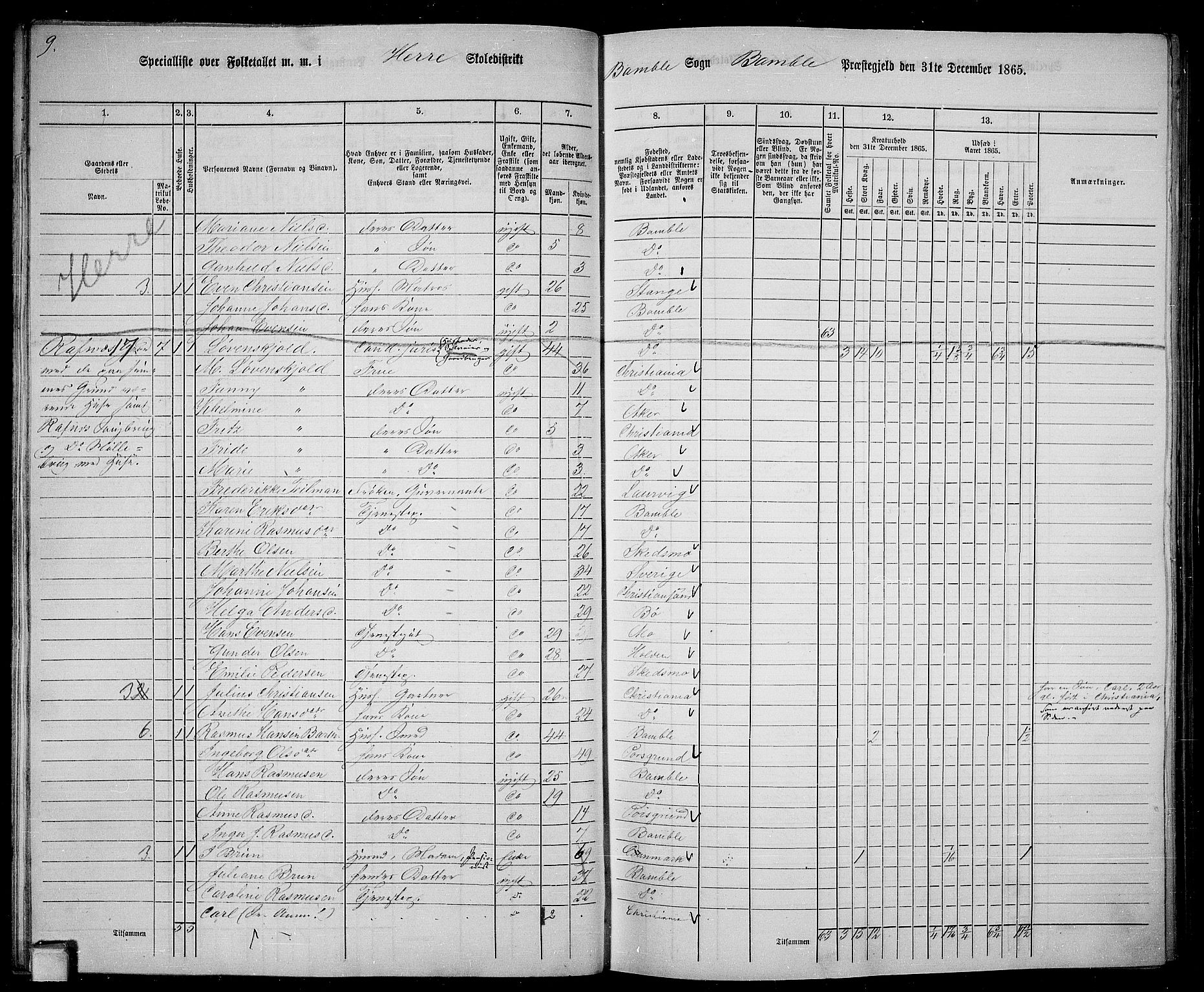 RA, 1865 census for Bamble, 1865, p. 35