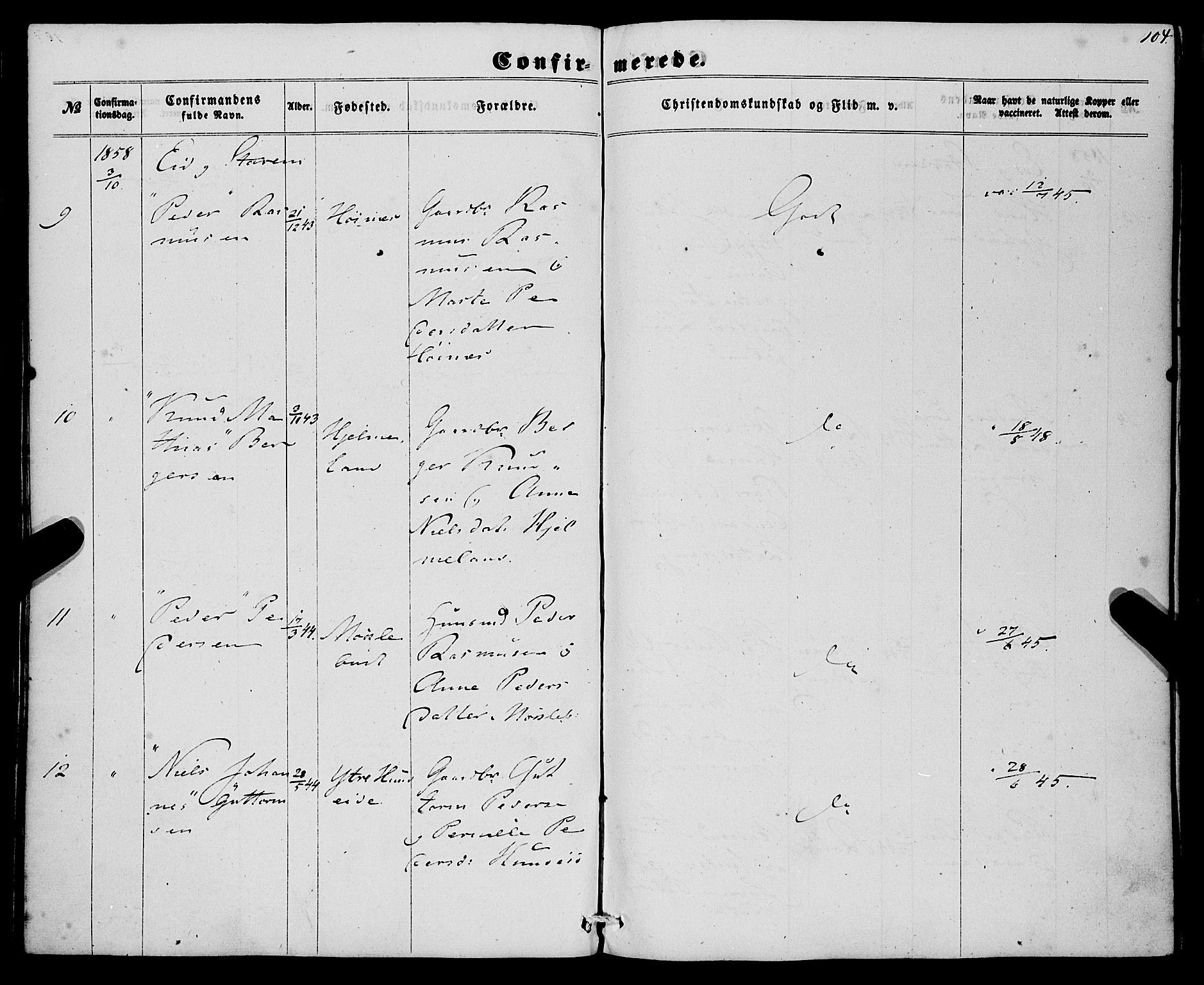 Eid sokneprestembete, AV/SAB-A-82301/H/Haa/Haaa/L0008: Parish register (official) no. A 8, 1858-1860, p. 104