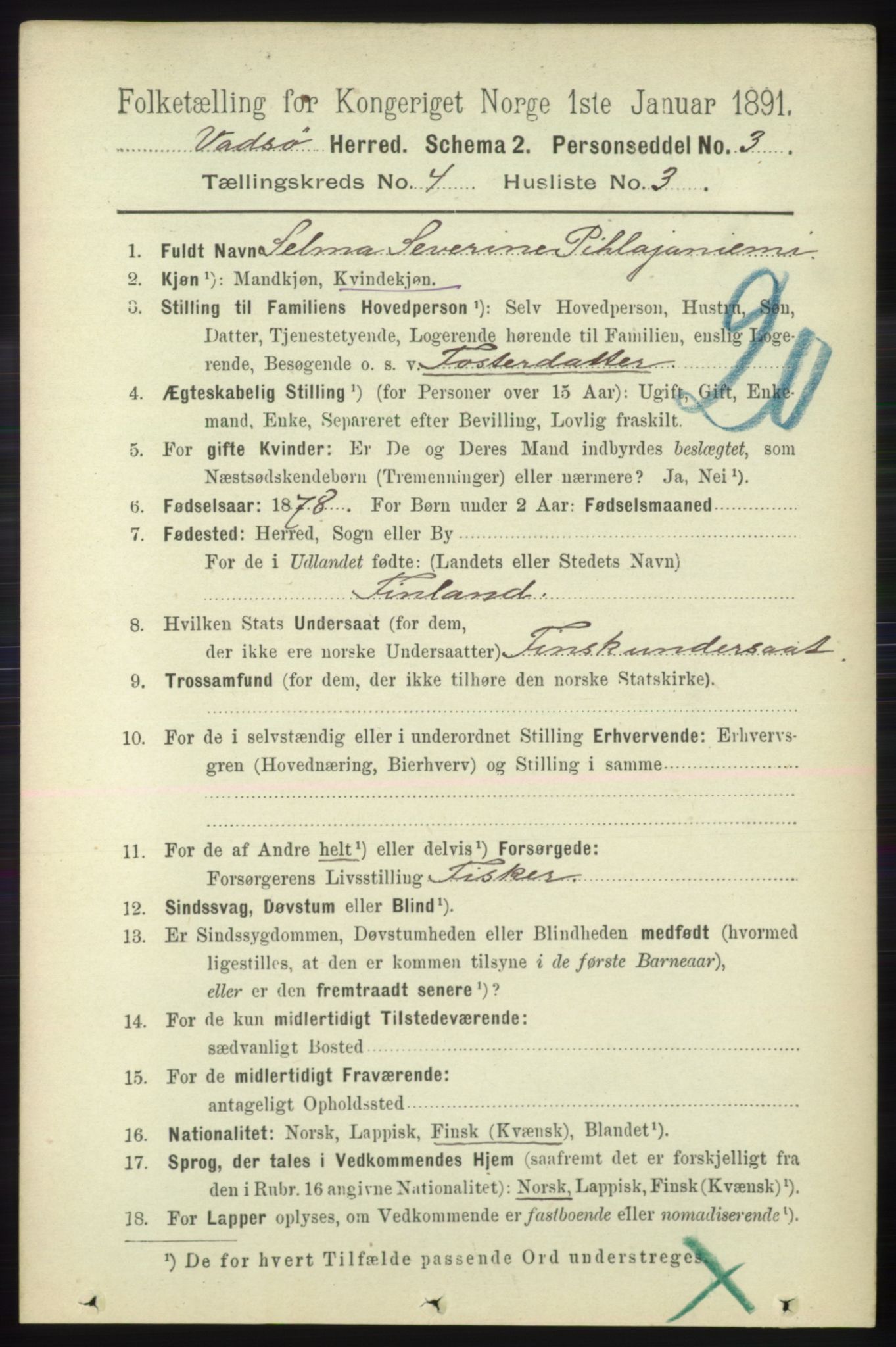 RA, 1891 census for 2029 Vadsø, 1891, p. 1219