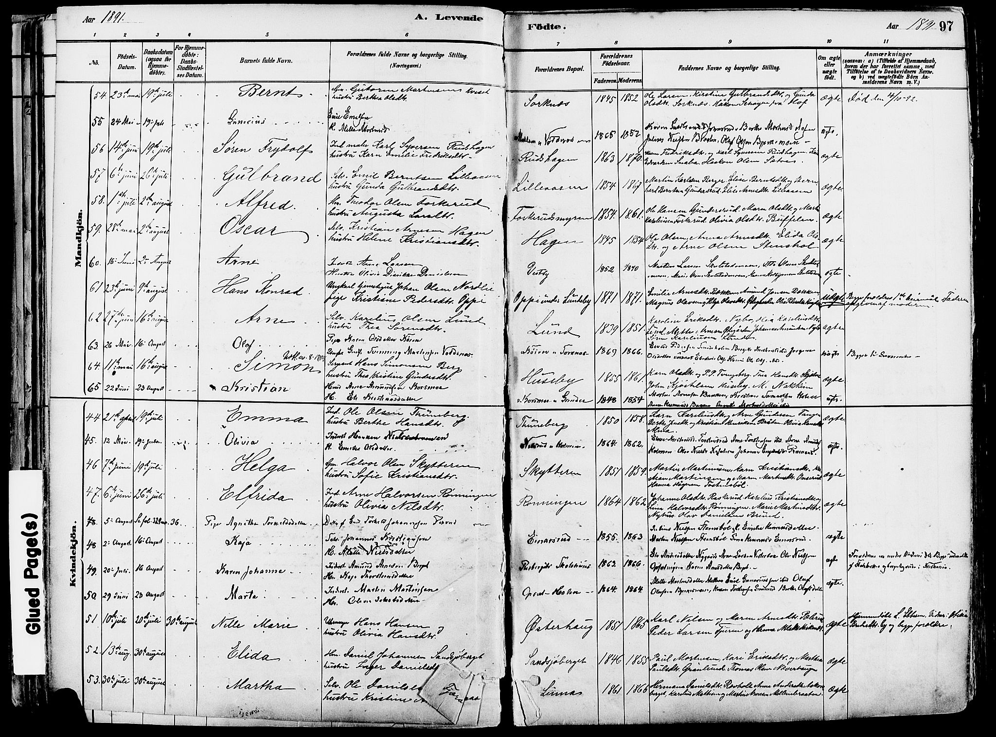 Grue prestekontor, AV/SAH-PREST-036/H/Ha/Haa/L0012: Parish register (official) no. 12, 1881-1897, p. 97