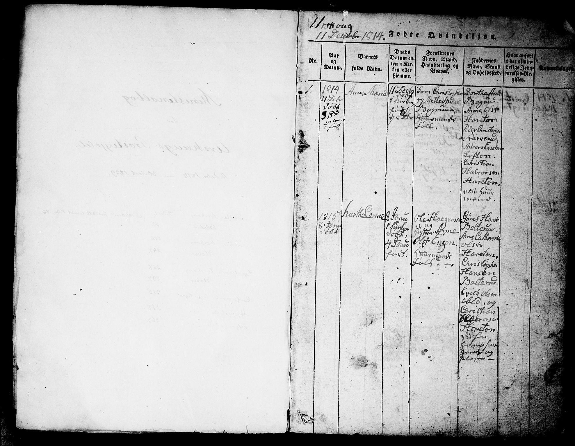 Aurskog prestekontor Kirkebøker, SAO/A-10304a/F/Fa/L0005: Parish register (official) no. I 5, 1814-1829, p. 1