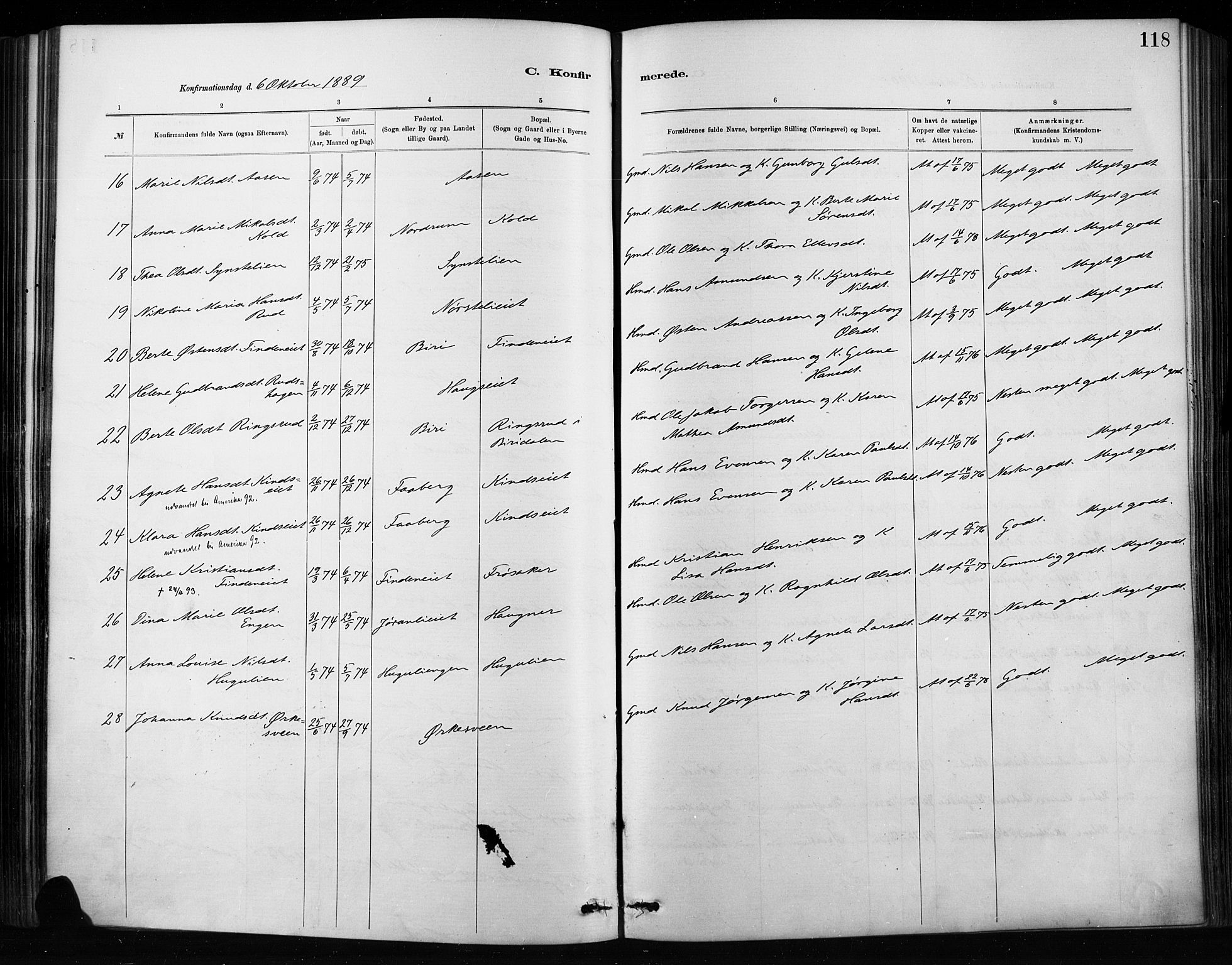 Nordre Land prestekontor, SAH/PREST-124/H/Ha/Haa/L0004: Parish register (official) no. 4, 1882-1896, p. 118