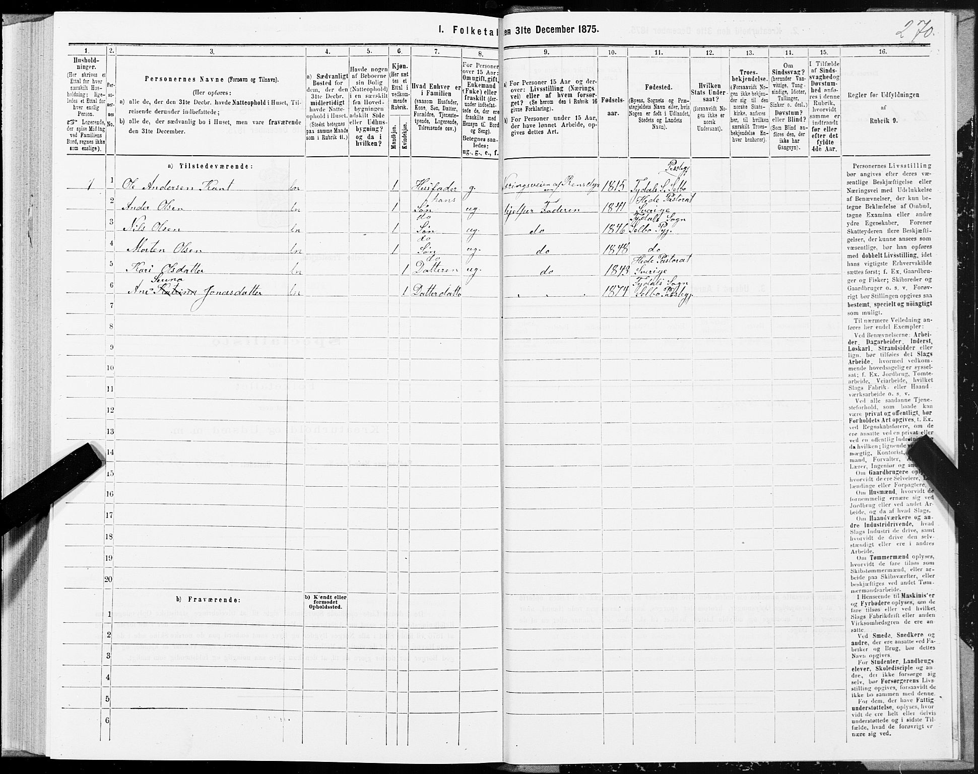 SAT, 1875 census for 1664P Selbu, 1875, p. 7270