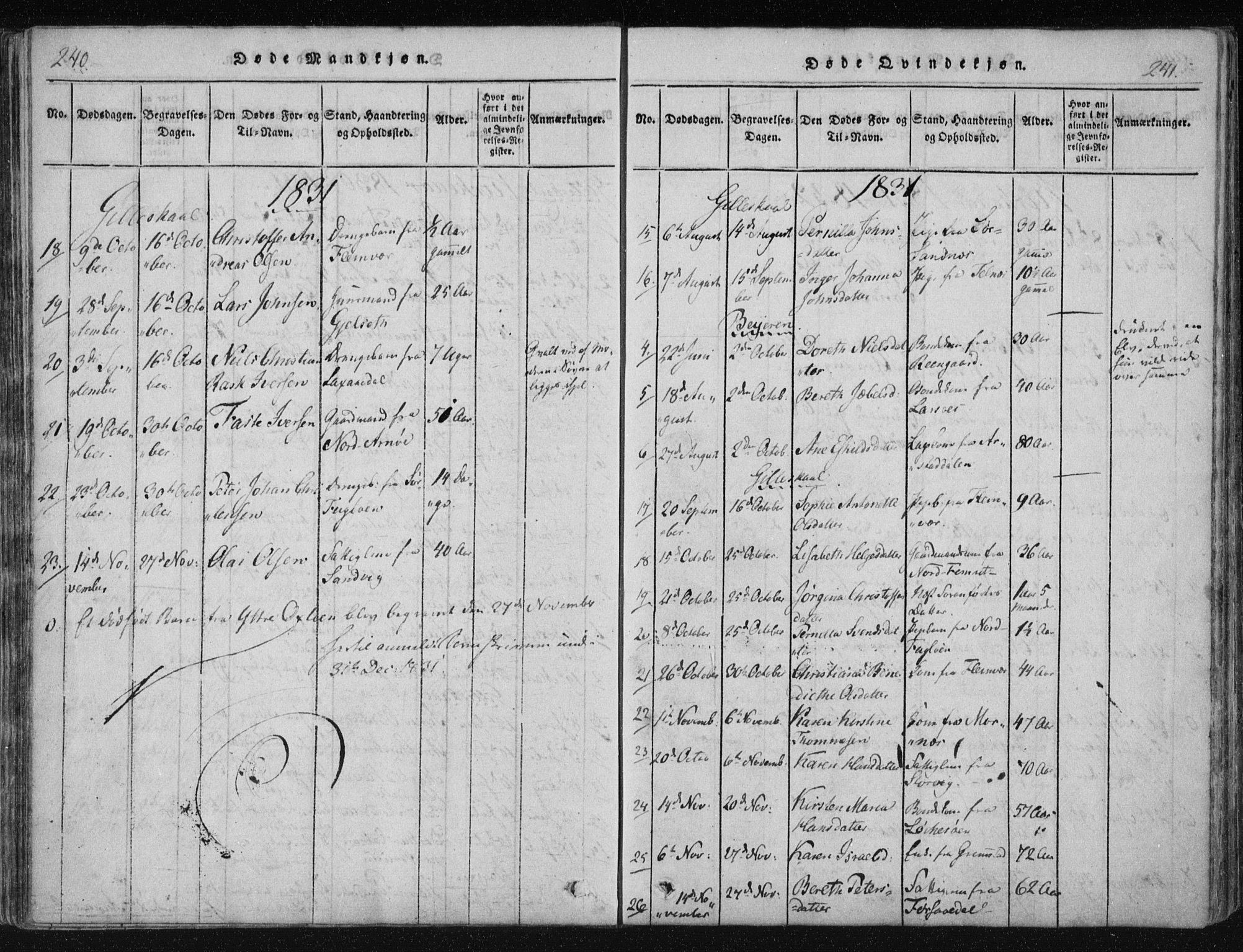 Ministerialprotokoller, klokkerbøker og fødselsregistre - Nordland, SAT/A-1459/805/L0096: Parish register (official) no. 805A03, 1820-1837, p. 240-241