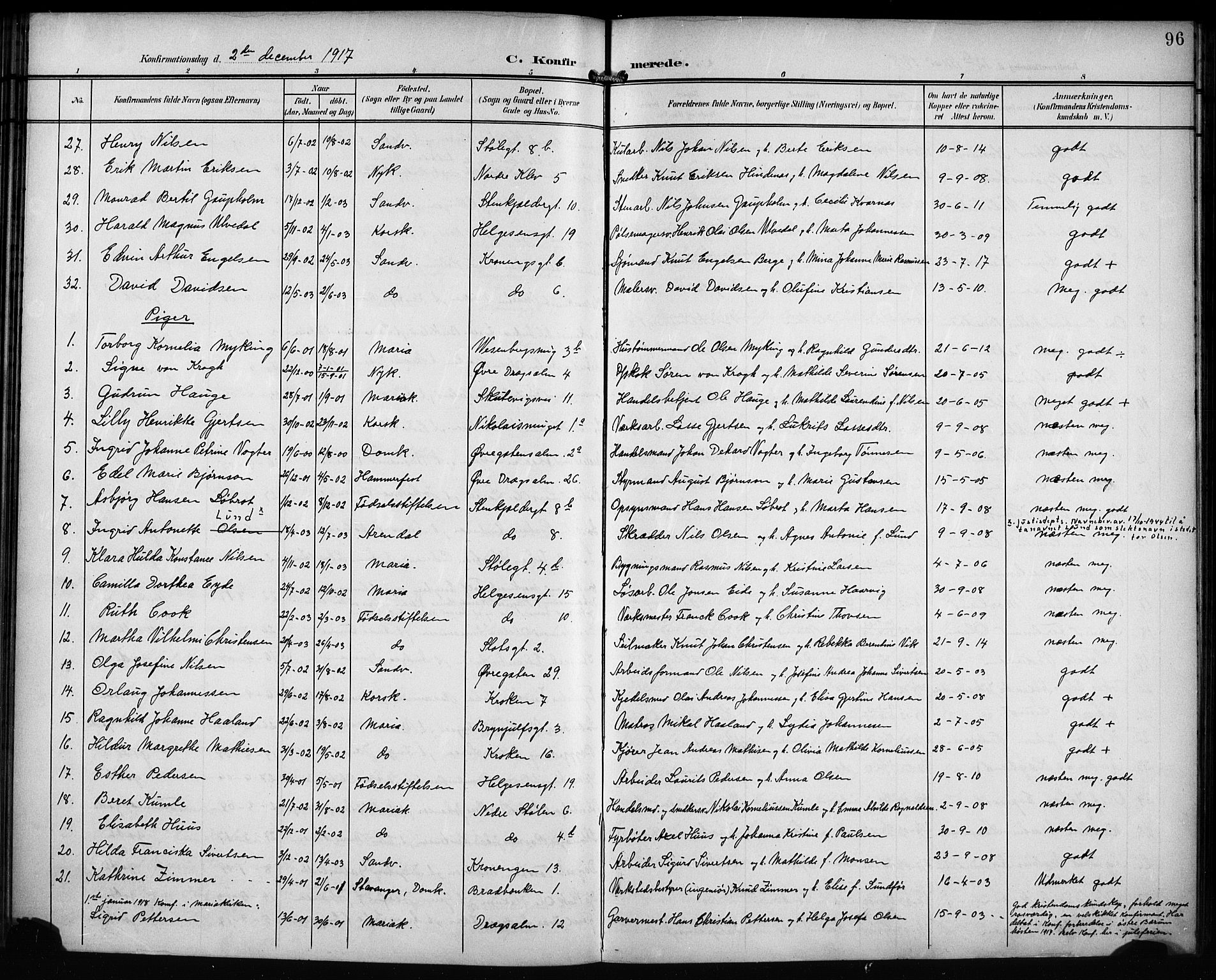 Mariakirken Sokneprestembete, SAB/A-76901/H/Hab/L0009: Parish register (copy) no. A 9, 1901-1919, p. 96