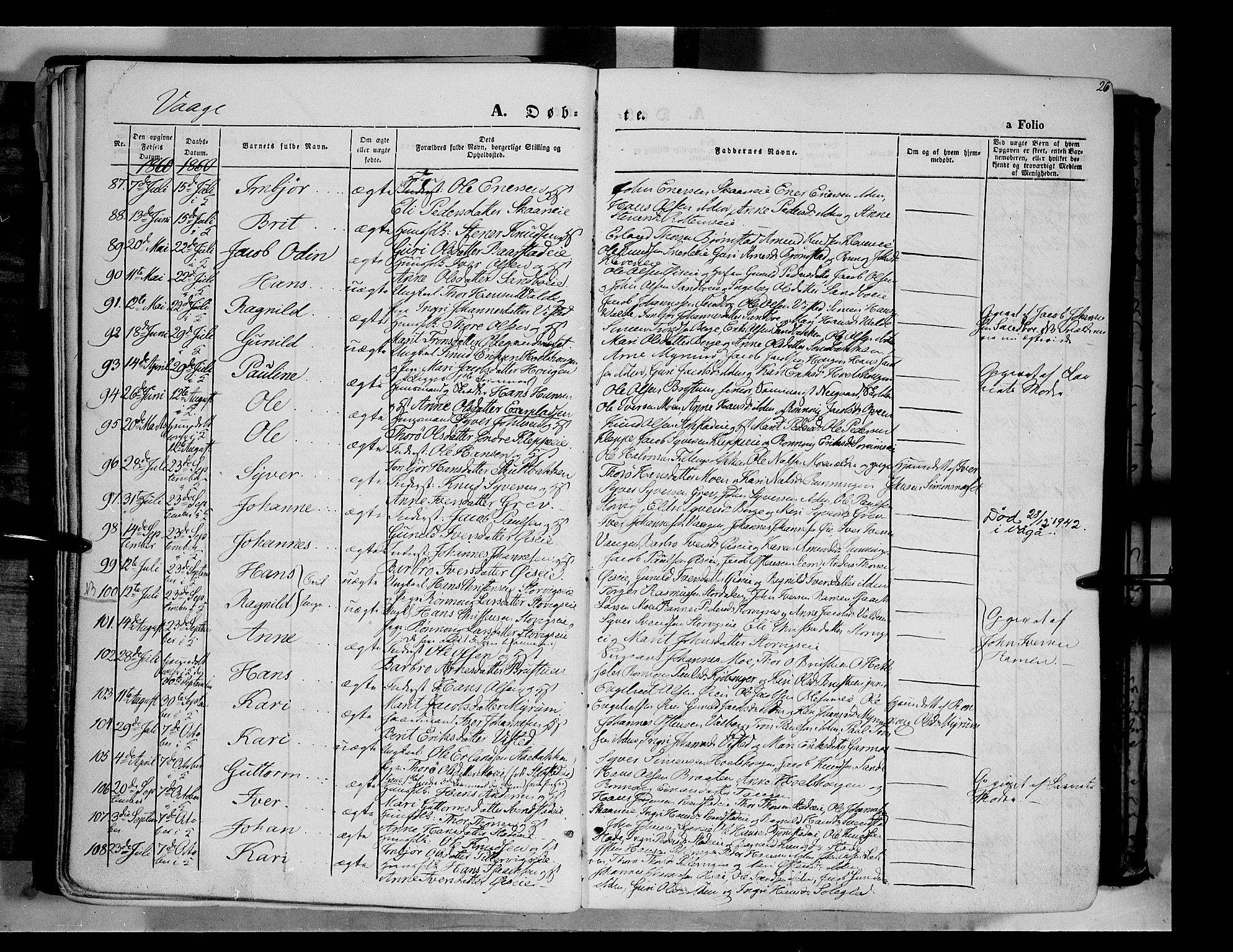 Vågå prestekontor, AV/SAH-PREST-076/H/Ha/Haa/L0006: Parish register (official) no. 6 /1, 1856-1872, p. 26