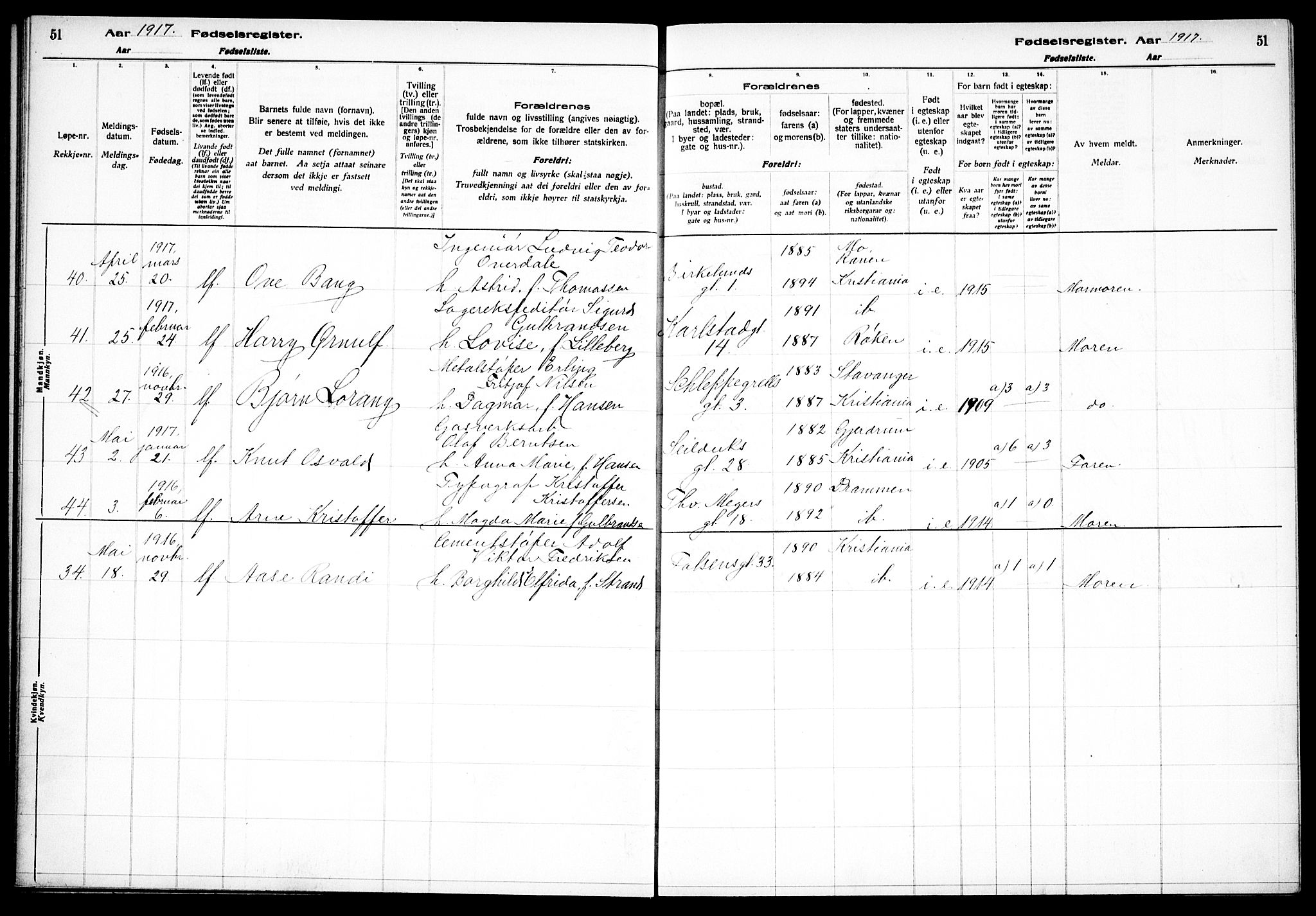 Paulus prestekontor Kirkebøker, AV/SAO-A-10871/J/Ja/L0001: Birth register no. 1, 1916-1923, p. 51