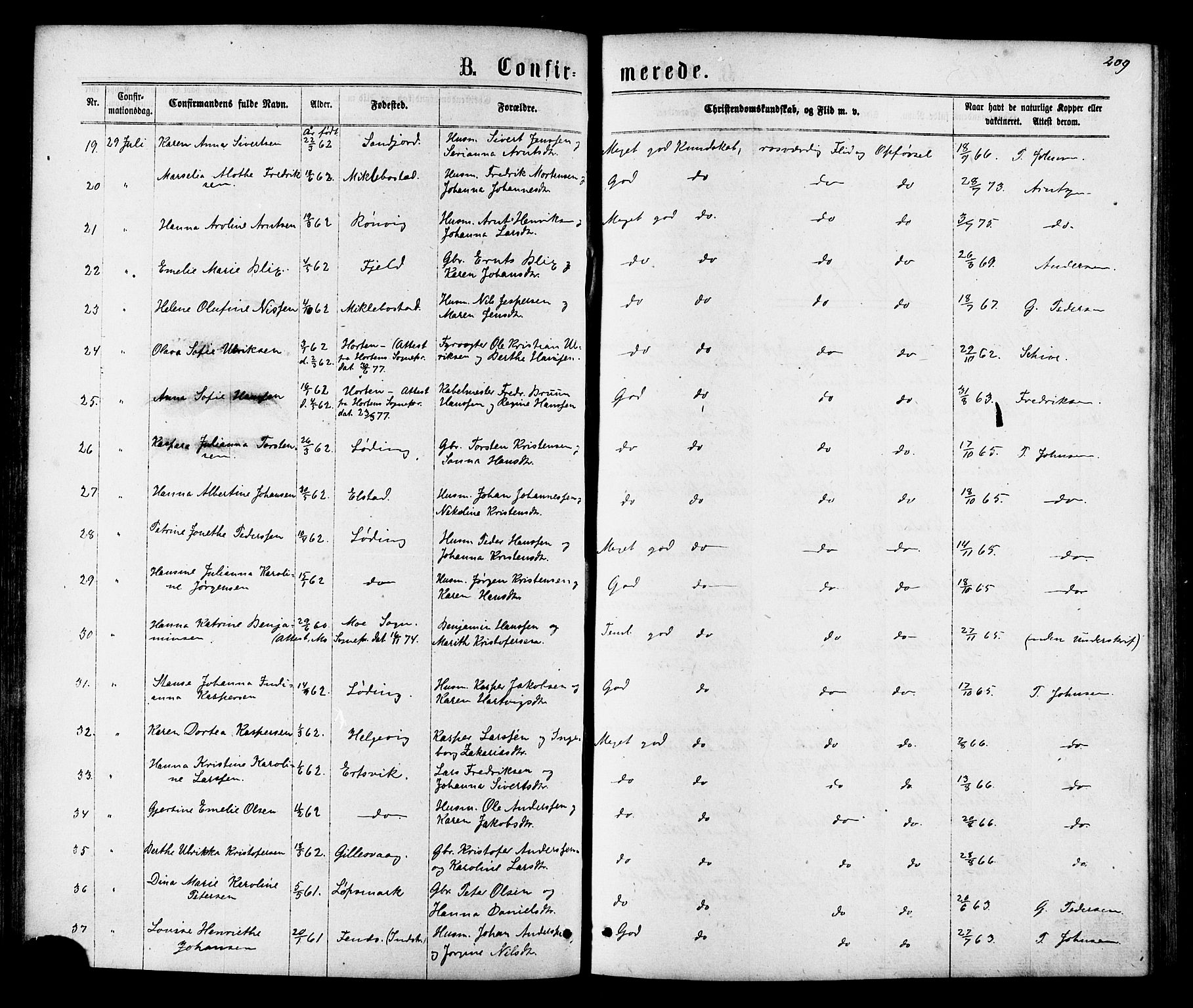 Ministerialprotokoller, klokkerbøker og fødselsregistre - Nordland, AV/SAT-A-1459/801/L0029: Parish register (copy) no. 801C04, 1868-1878, p. 209