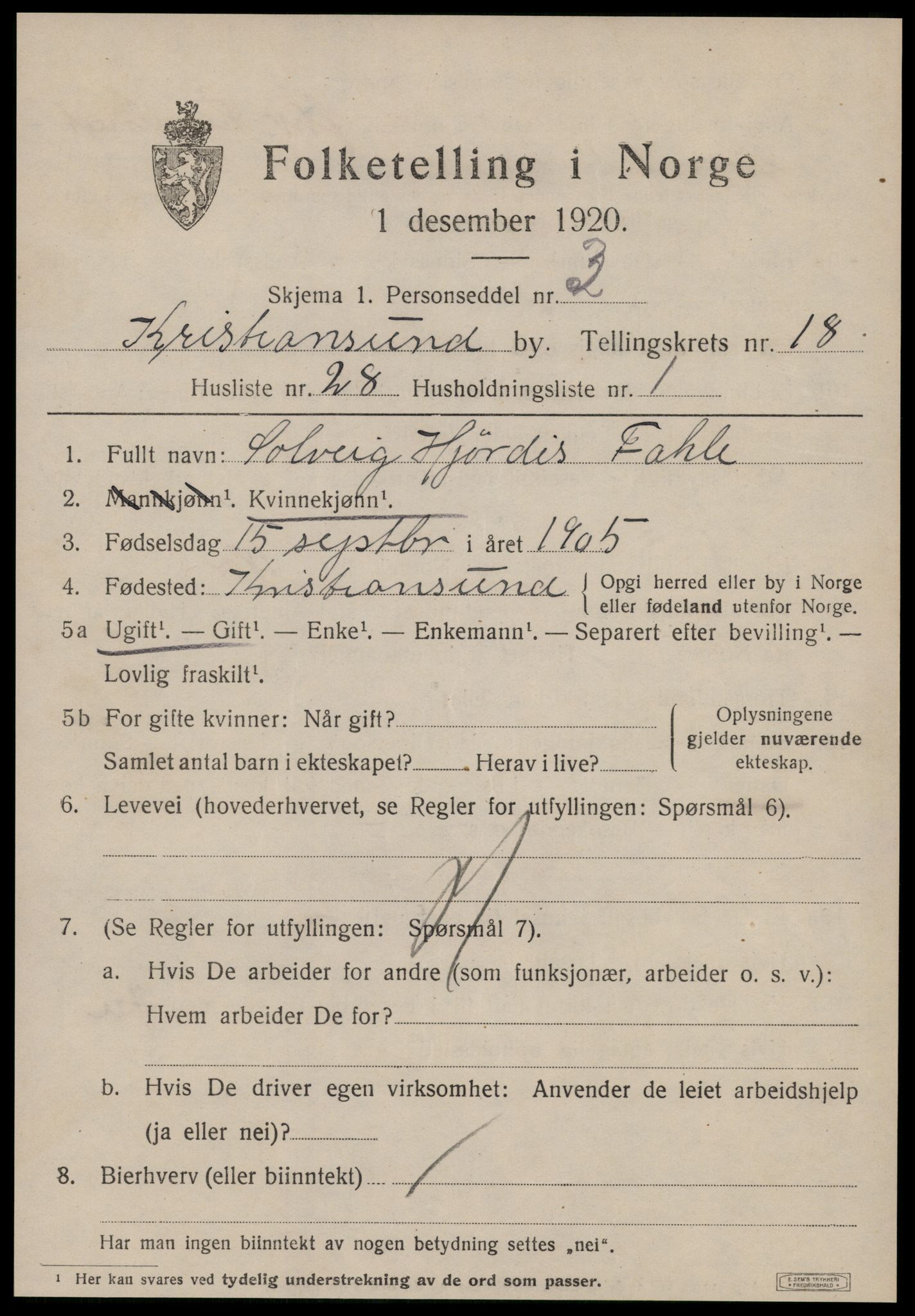 SAT, 1920 census for Kristiansund, 1920, p. 37339