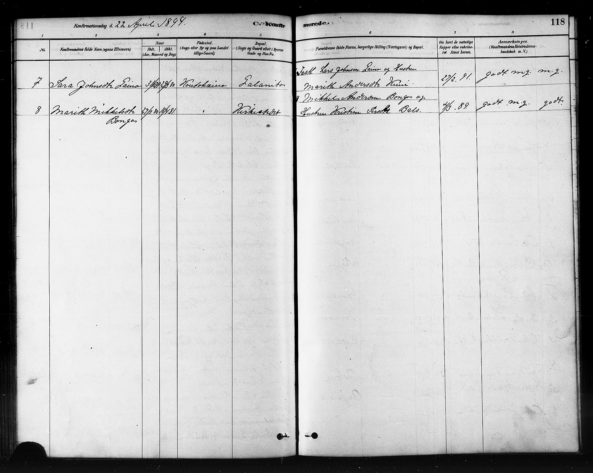 Kautokeino sokneprestembete, AV/SATØ-S-1340/H/Hb/L0002.klokk: Parish register (copy) no. 2, 1877-1896, p. 118