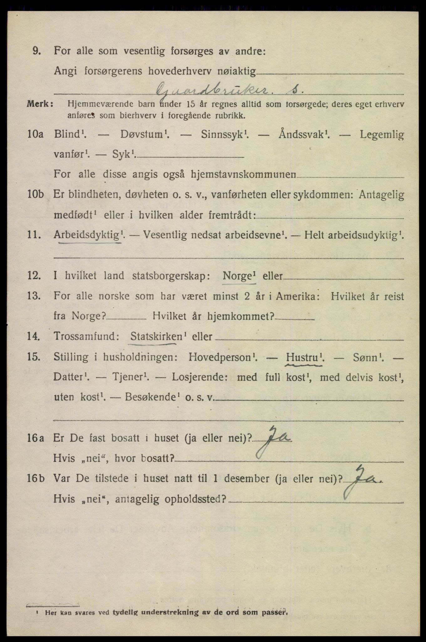 SAK, 1920 census for Grindheim, 1920, p. 872