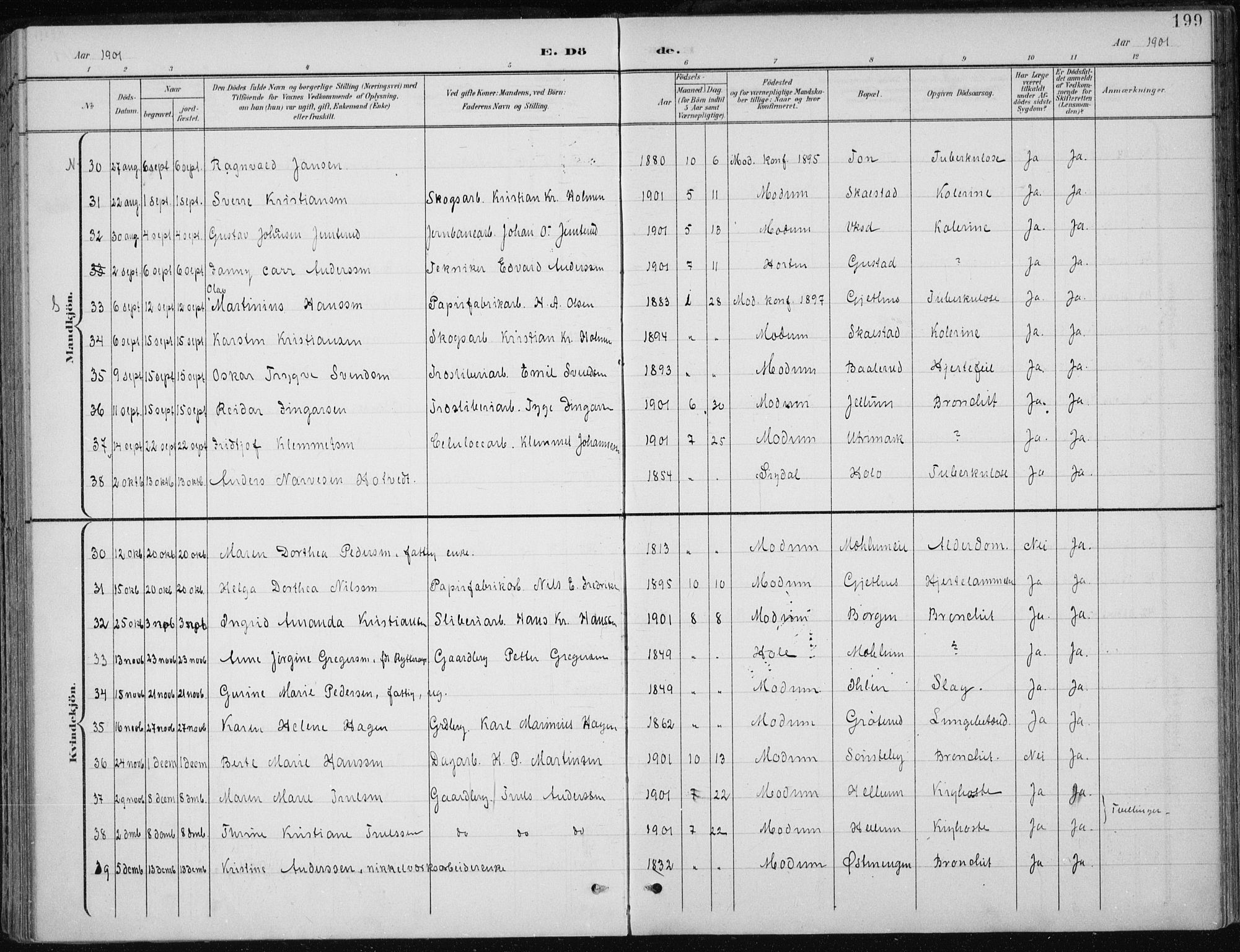Modum kirkebøker, AV/SAKO-A-234/F/Fa/L0013: Parish register (official) no. 13, 1899-1907, p. 199