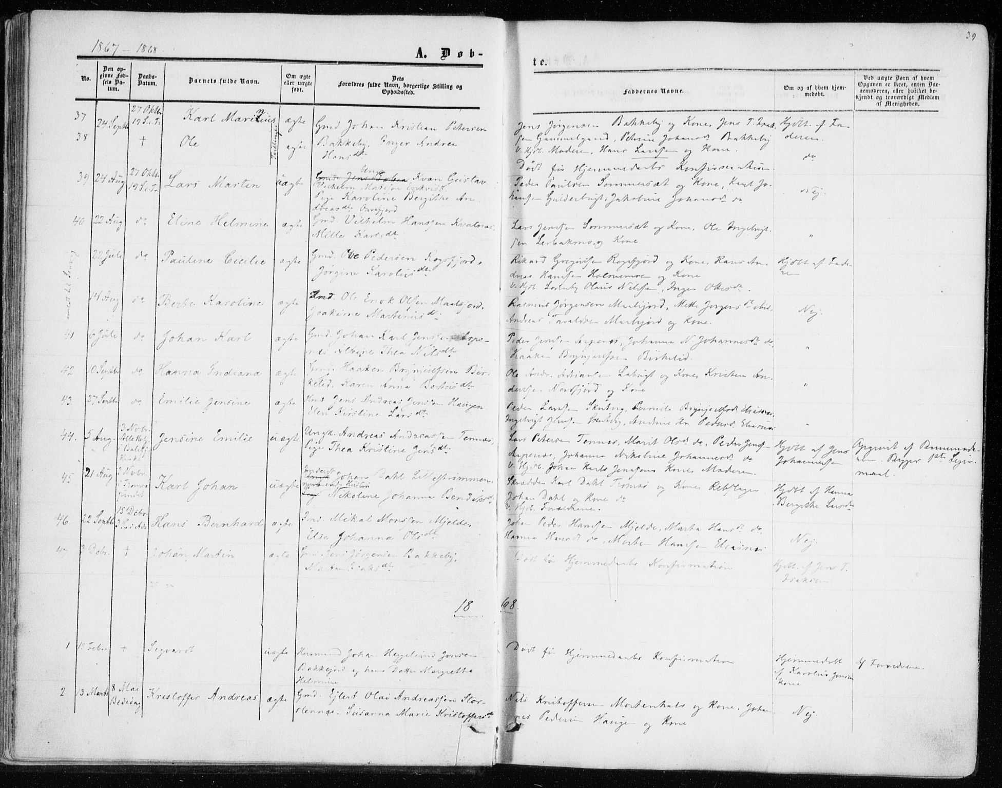 Balsfjord sokneprestembete, SATØ/S-1303/G/Ga/L0001kirke: Parish register (official) no. 1, 1858-1870, p. 39