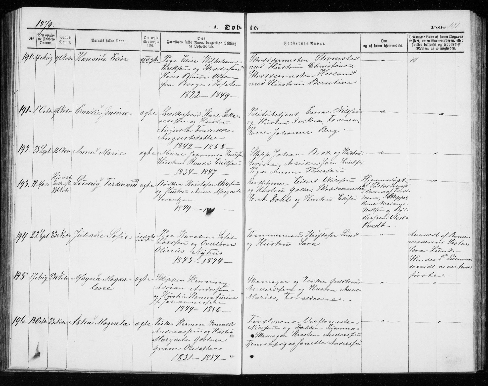 Tromsø sokneprestkontor/stiftsprosti/domprosti, SATØ/S-1343/G/Gb/L0008klokker: Parish register (copy) no. 8, 1875-1879, p. 101