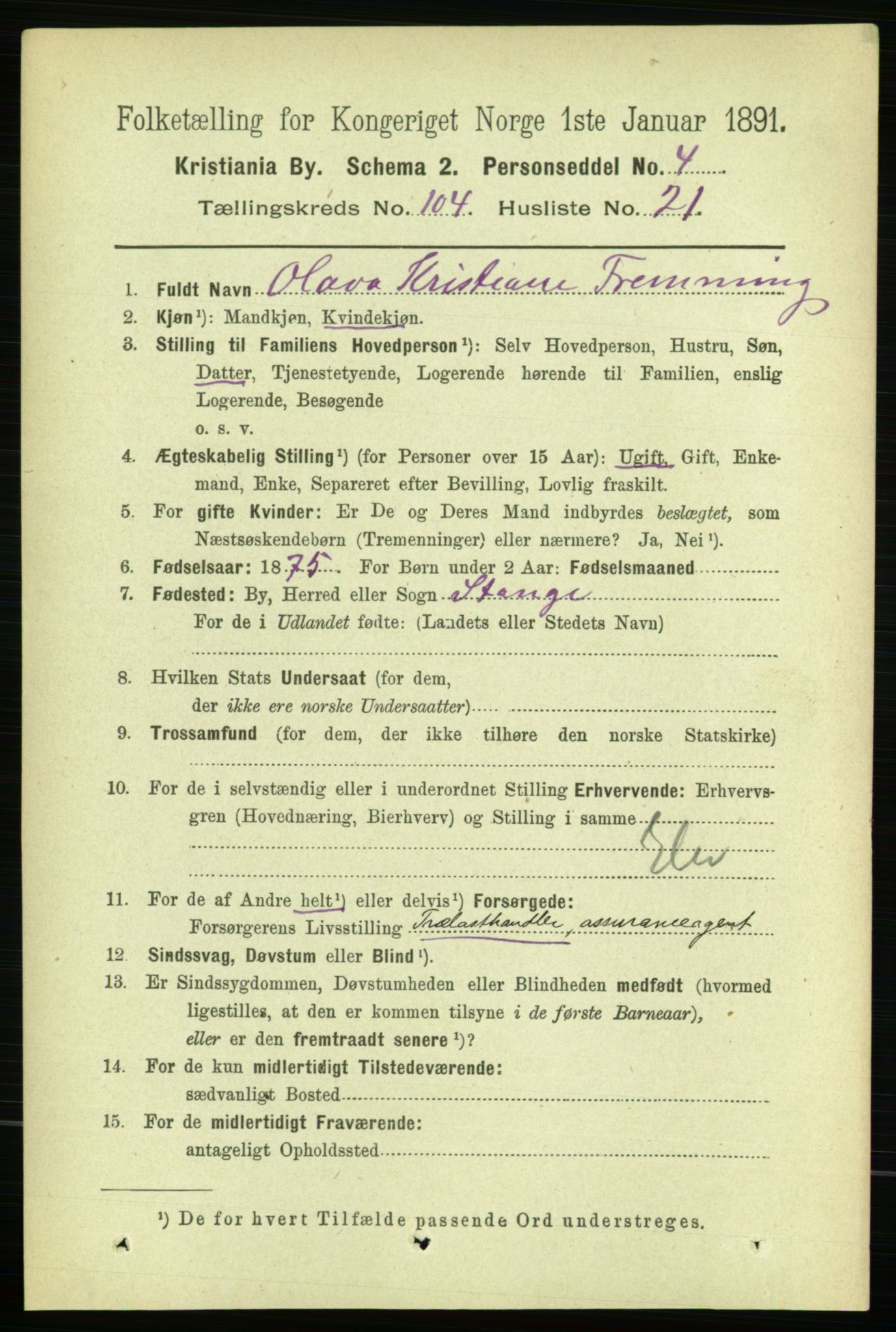 RA, 1891 census for 0301 Kristiania, 1891, p. 52578