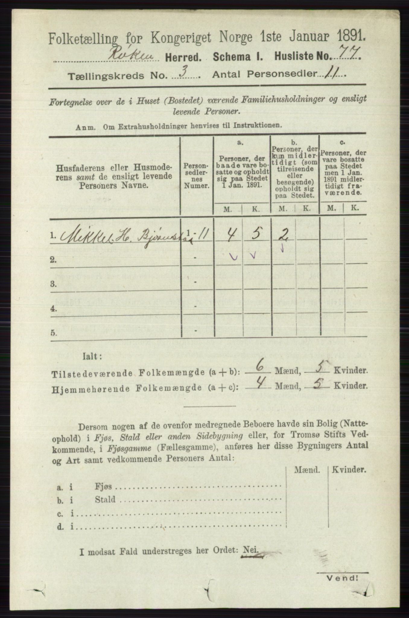 RA, 1891 census for 0627 Røyken, 1891, p. 1186