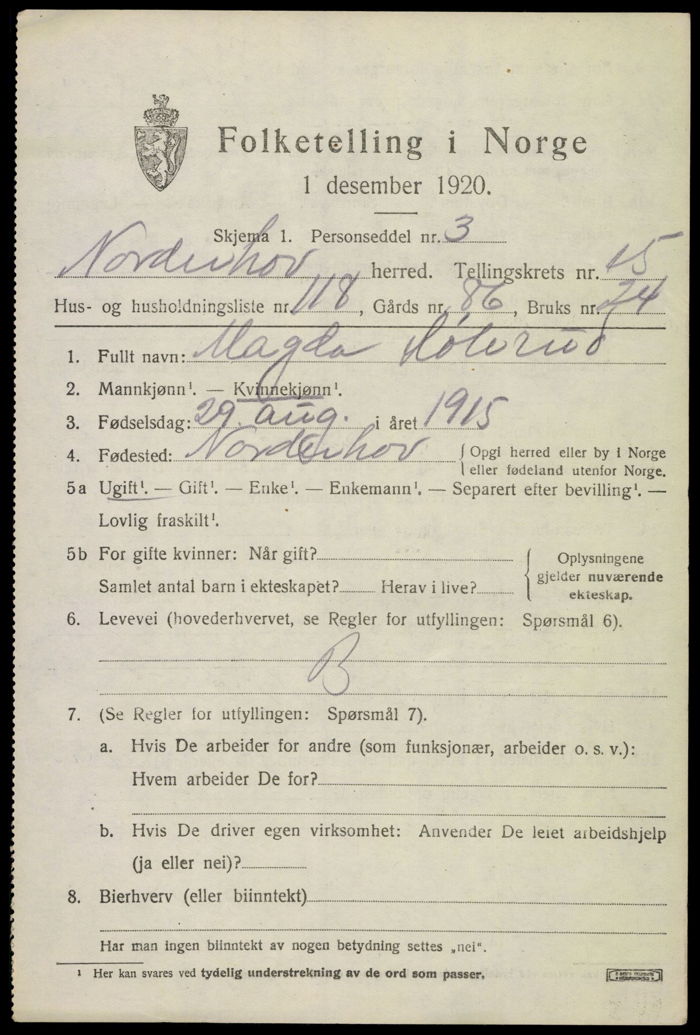 SAKO, 1920 census for Norderhov, 1920, p. 17632