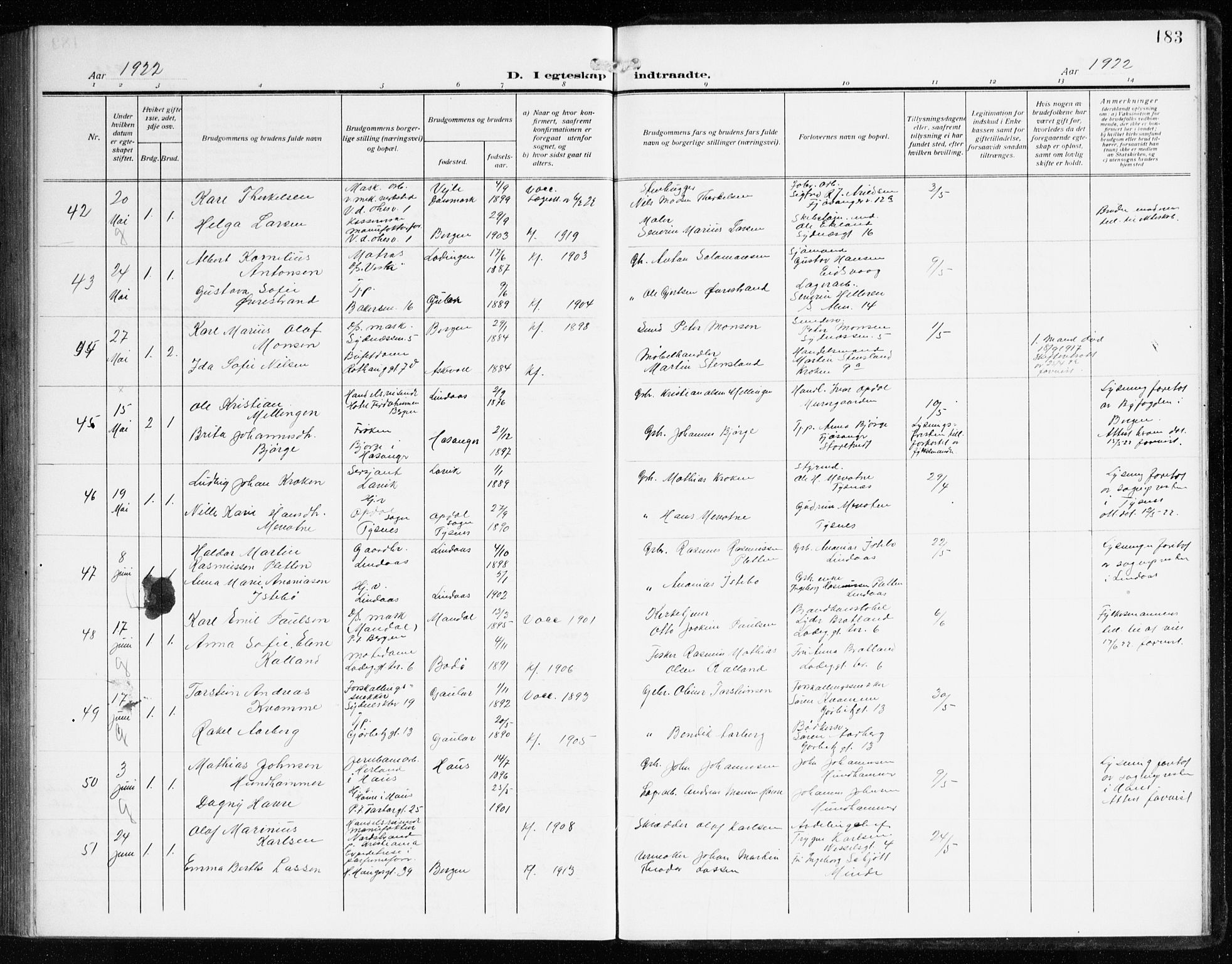 Sandviken Sokneprestembete, AV/SAB-A-77601/H/Ha/L0015: Parish register (official) no. D 2, 1911-1923, p. 183