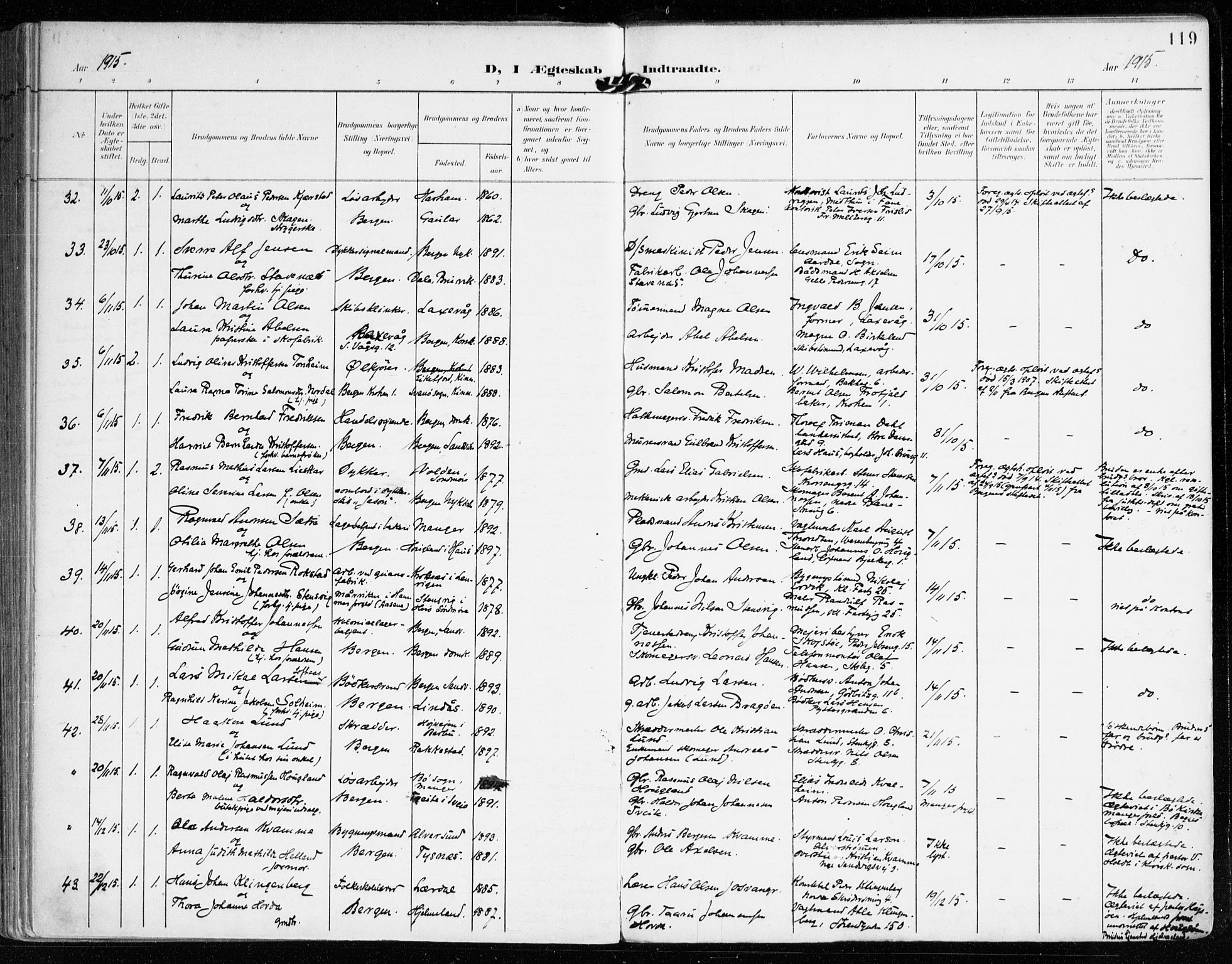 Mariakirken Sokneprestembete, AV/SAB-A-76901/H/Haa/L0014: Parish register (official) no. C 2, 1900-1916, p. 119