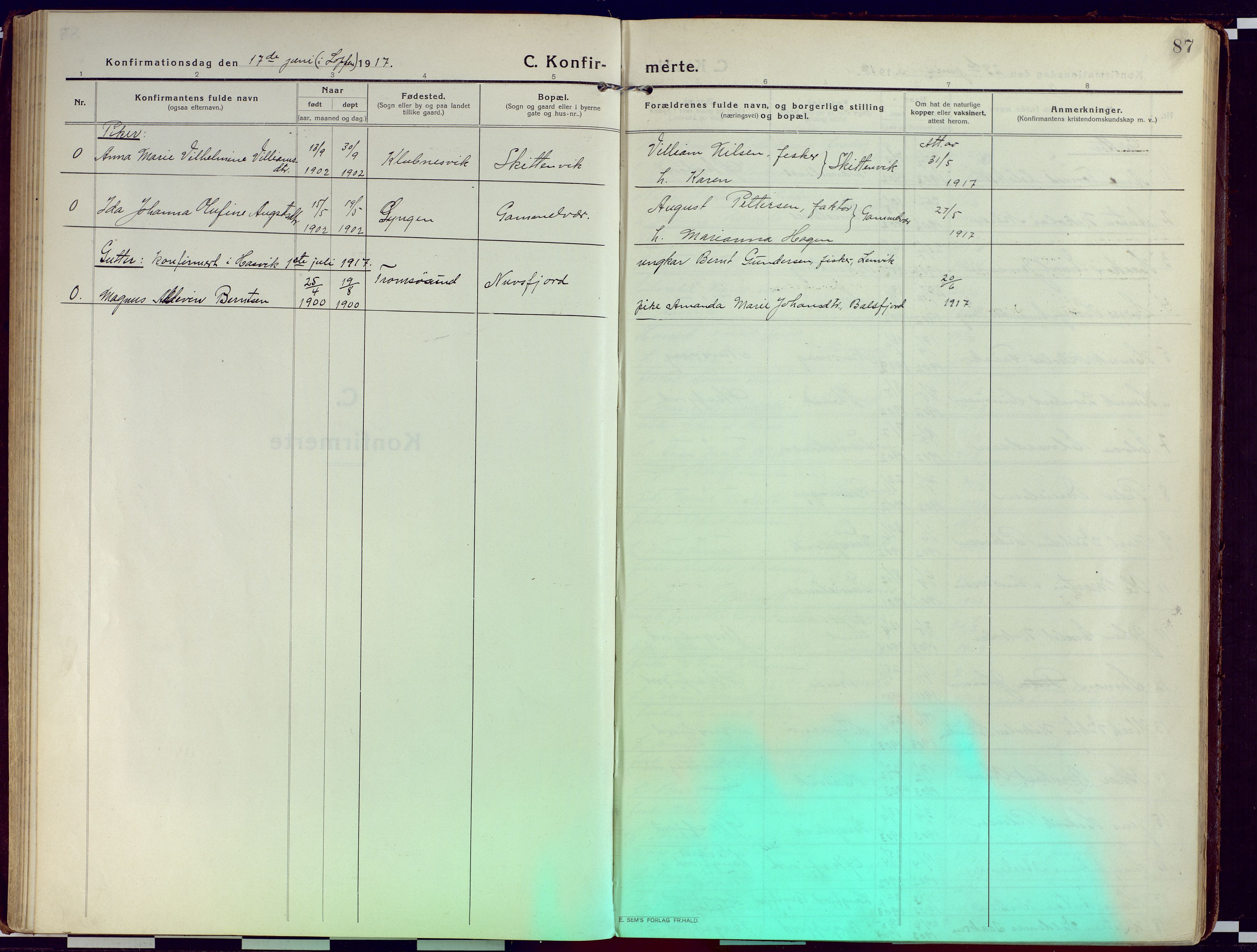 Loppa sokneprestkontor, SATØ/S-1339/H/Ha/L0012kirke: Parish register (official) no. 12, 1917-1932, p. 87