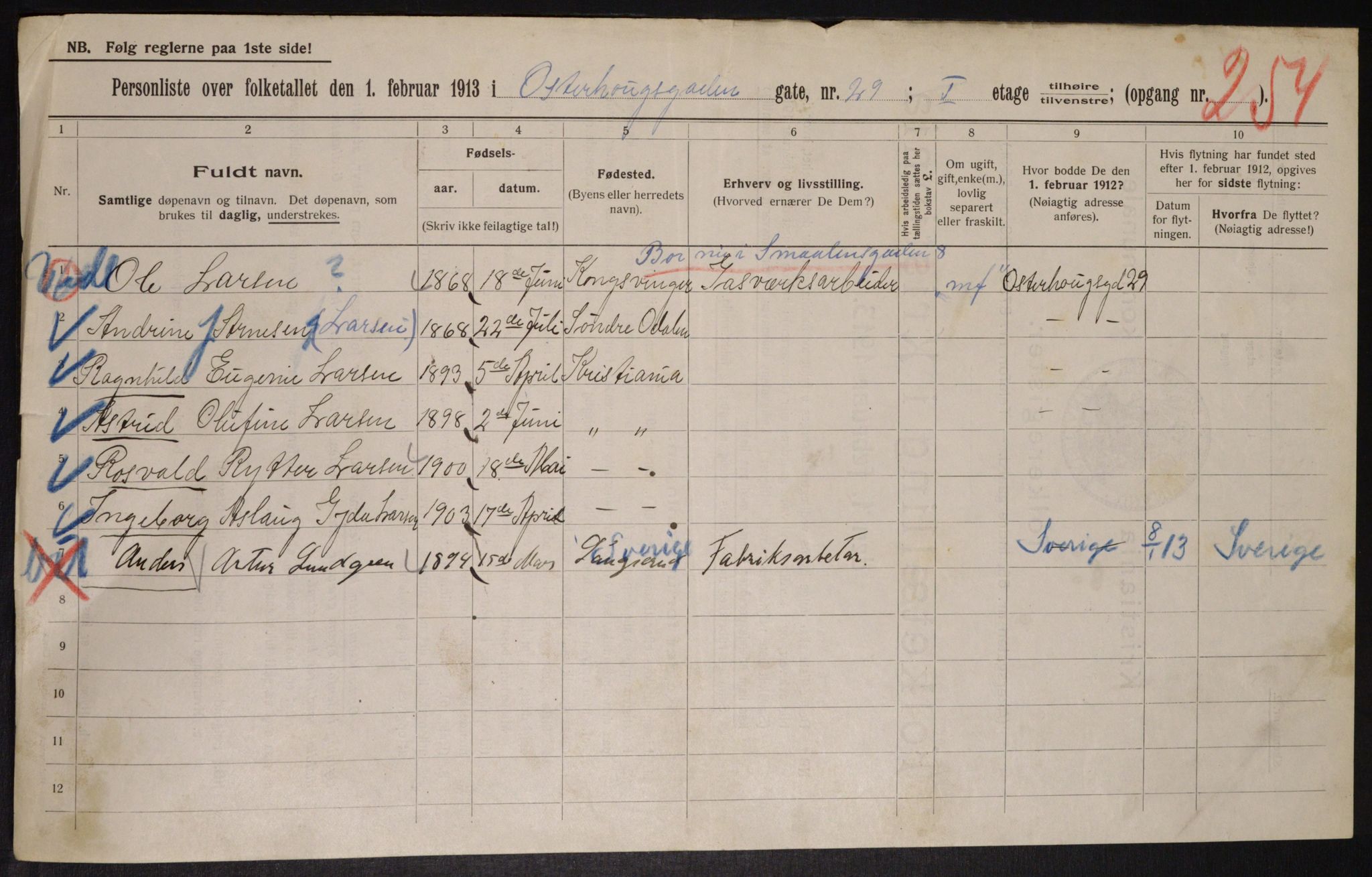 OBA, Municipal Census 1913 for Kristiania, 1913, p. 77910