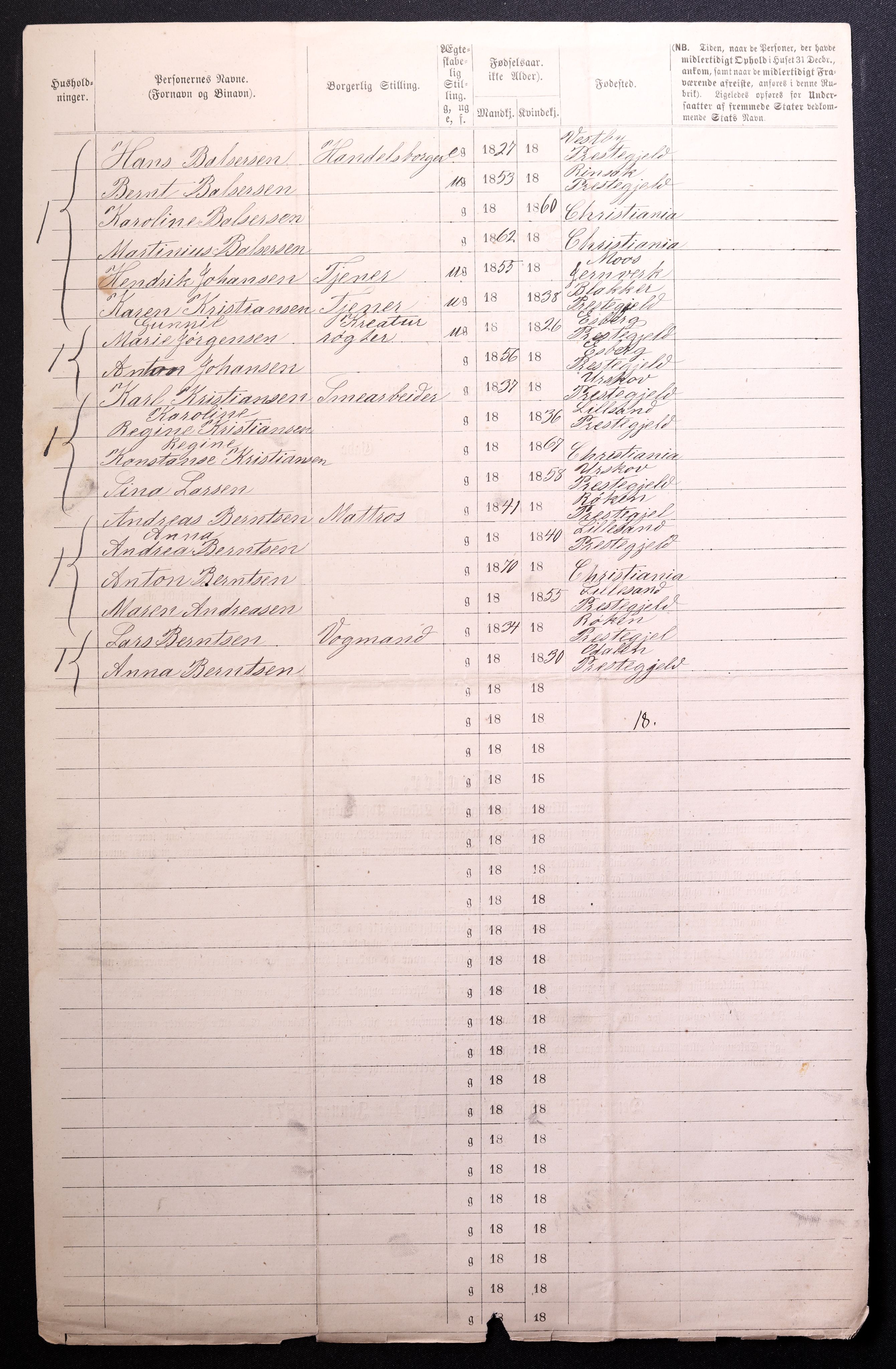 RA, 1870 census for 0301 Kristiania, 1870, p. 2431