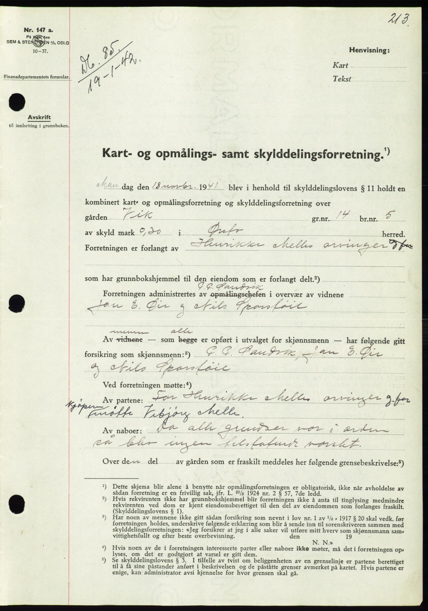 Søre Sunnmøre sorenskriveri, AV/SAT-A-4122/1/2/2C/L0073: Mortgage book no. 67, 1941-1942, Diary no: : 85/1942