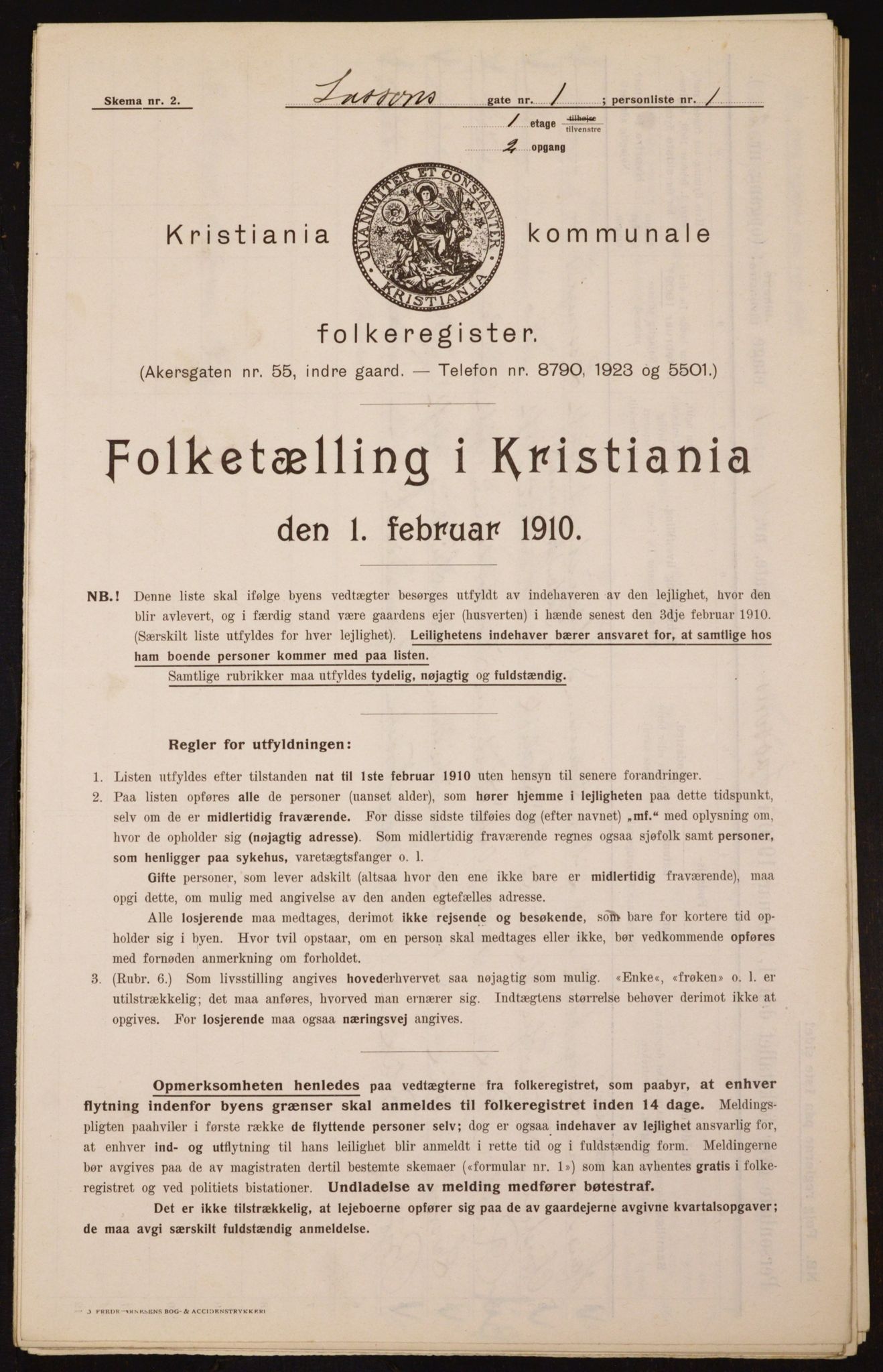 OBA, Municipal Census 1910 for Kristiania, 1910, p. 55264