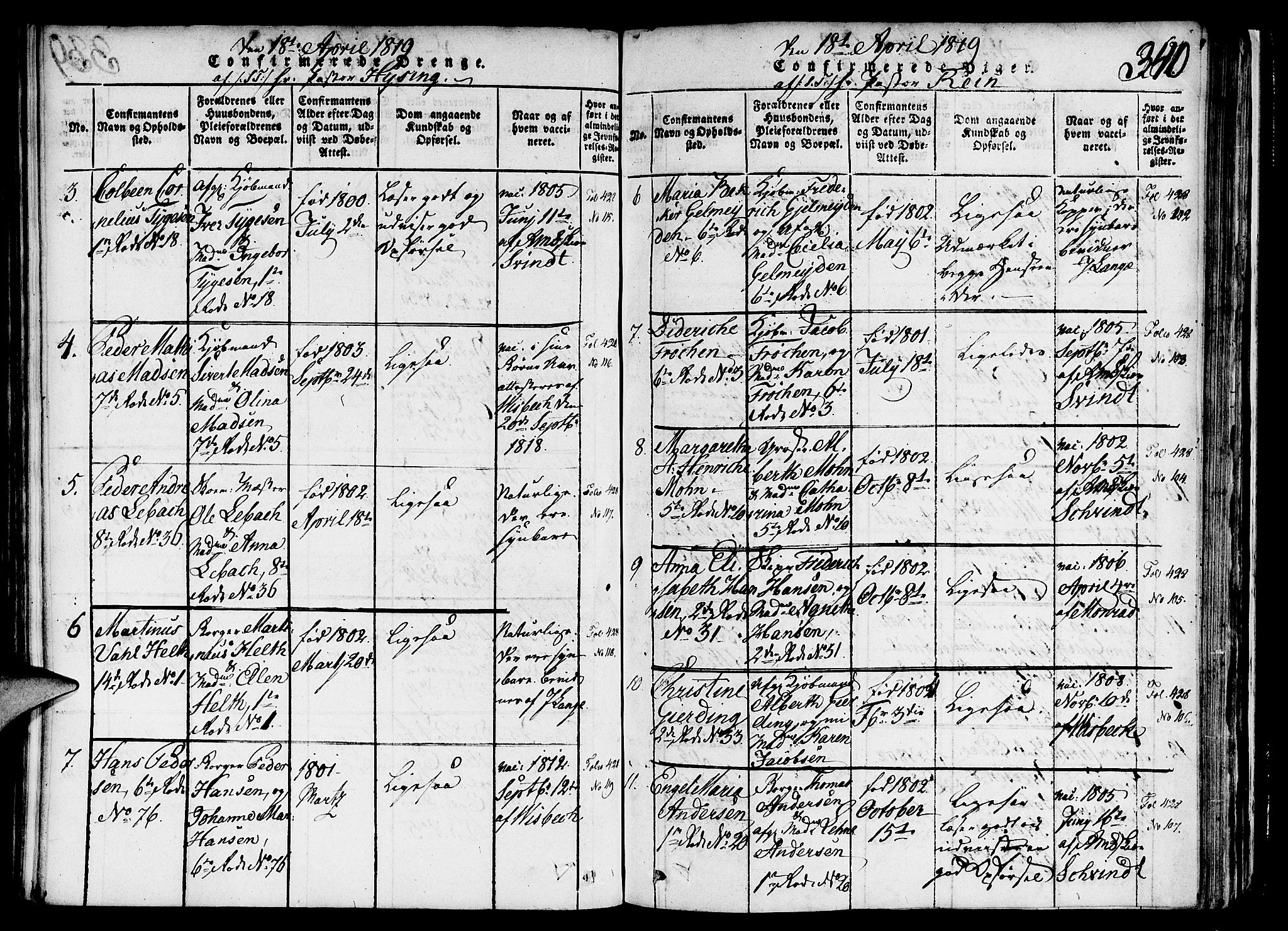 Nykirken Sokneprestembete, SAB/A-77101/H/Haa/L0011: Parish register (official) no. A 11, 1816-1821, p. 340