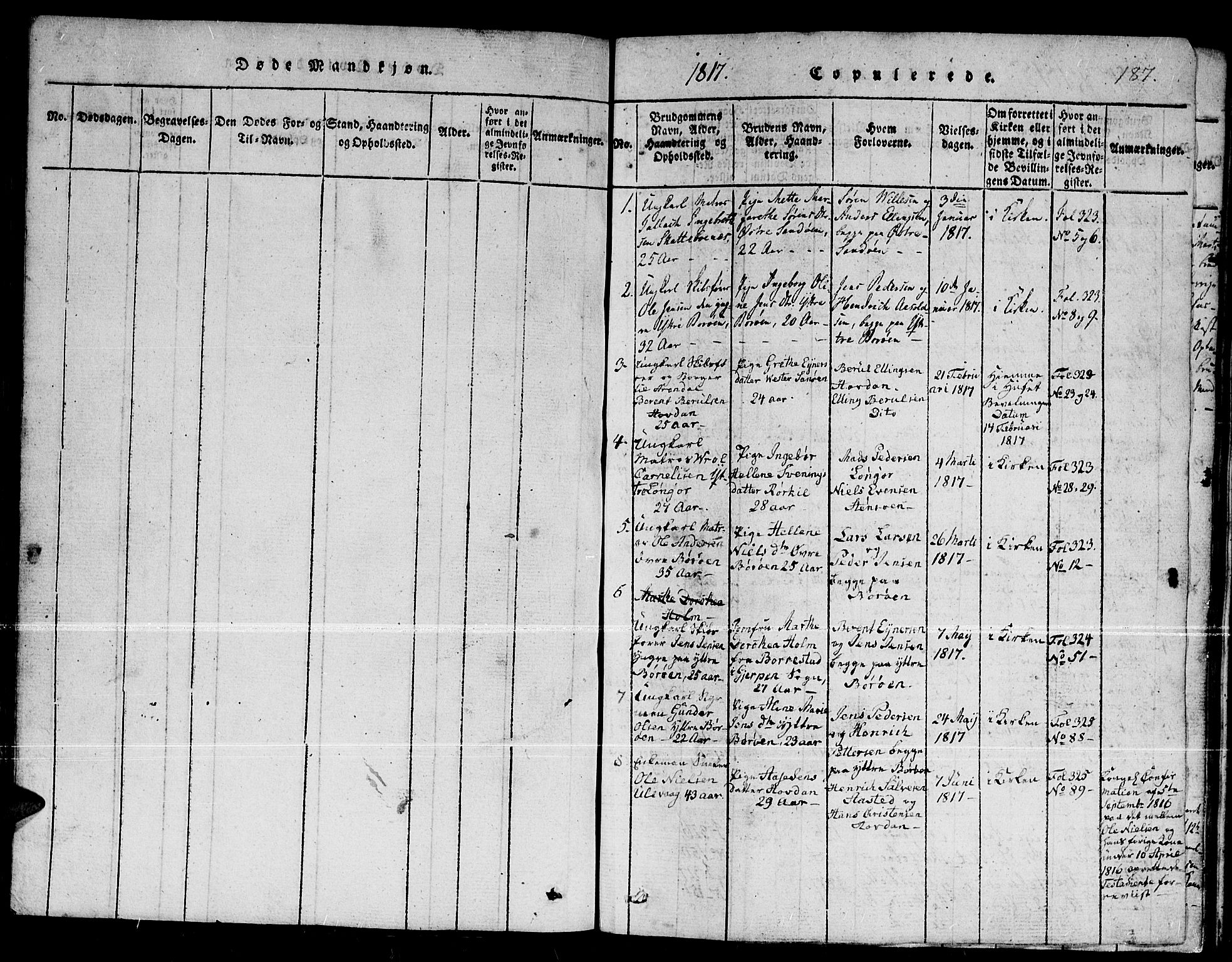 Dypvåg sokneprestkontor, SAK/1111-0007/F/Fb/Fba/L0009: Parish register (copy) no. B 9, 1816-1842, p. 187