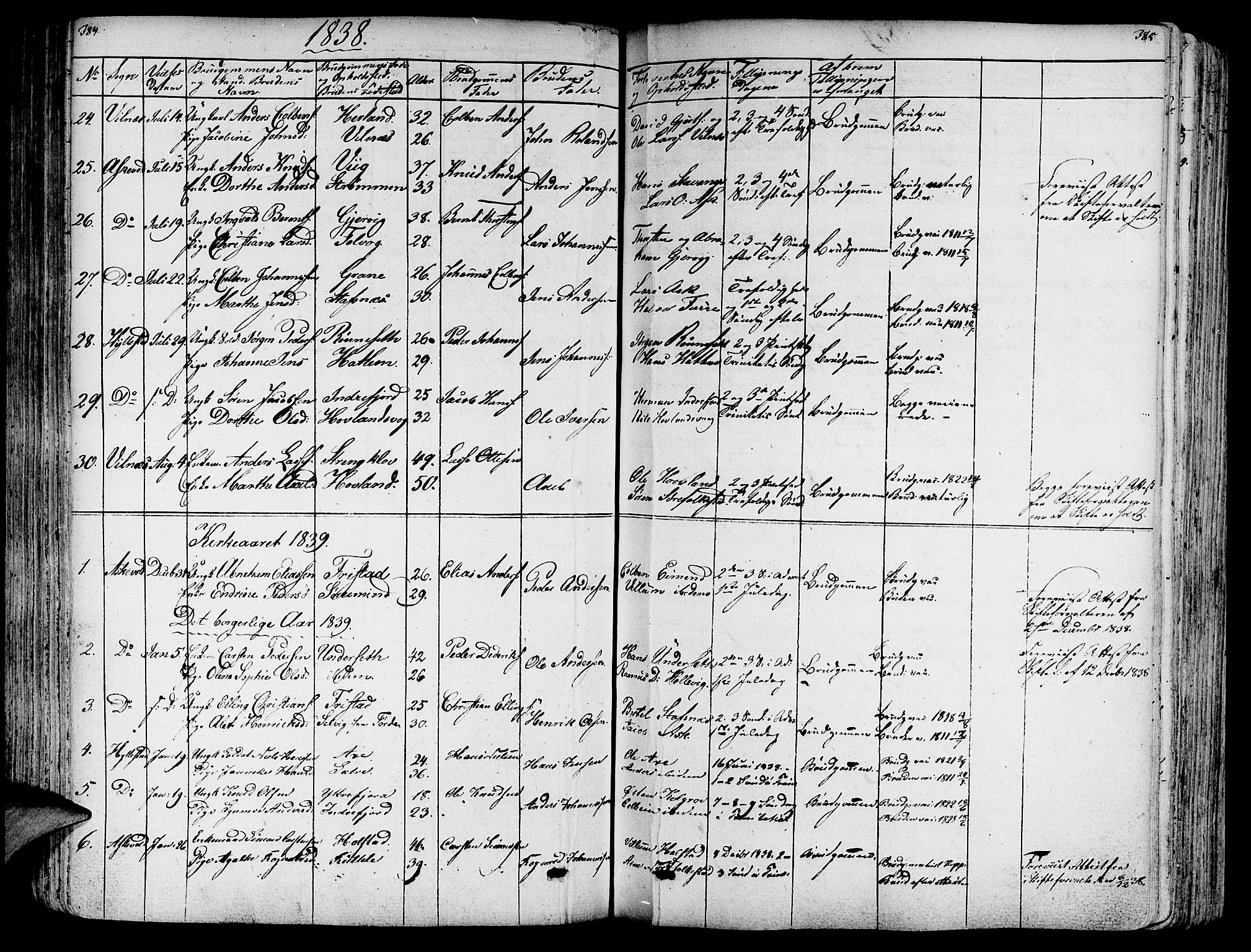 Askvoll sokneprestembete, SAB/A-79501/H/Haa/Haaa/L0010: Parish register (official) no. A 10, 1821-1844, p. 384-385