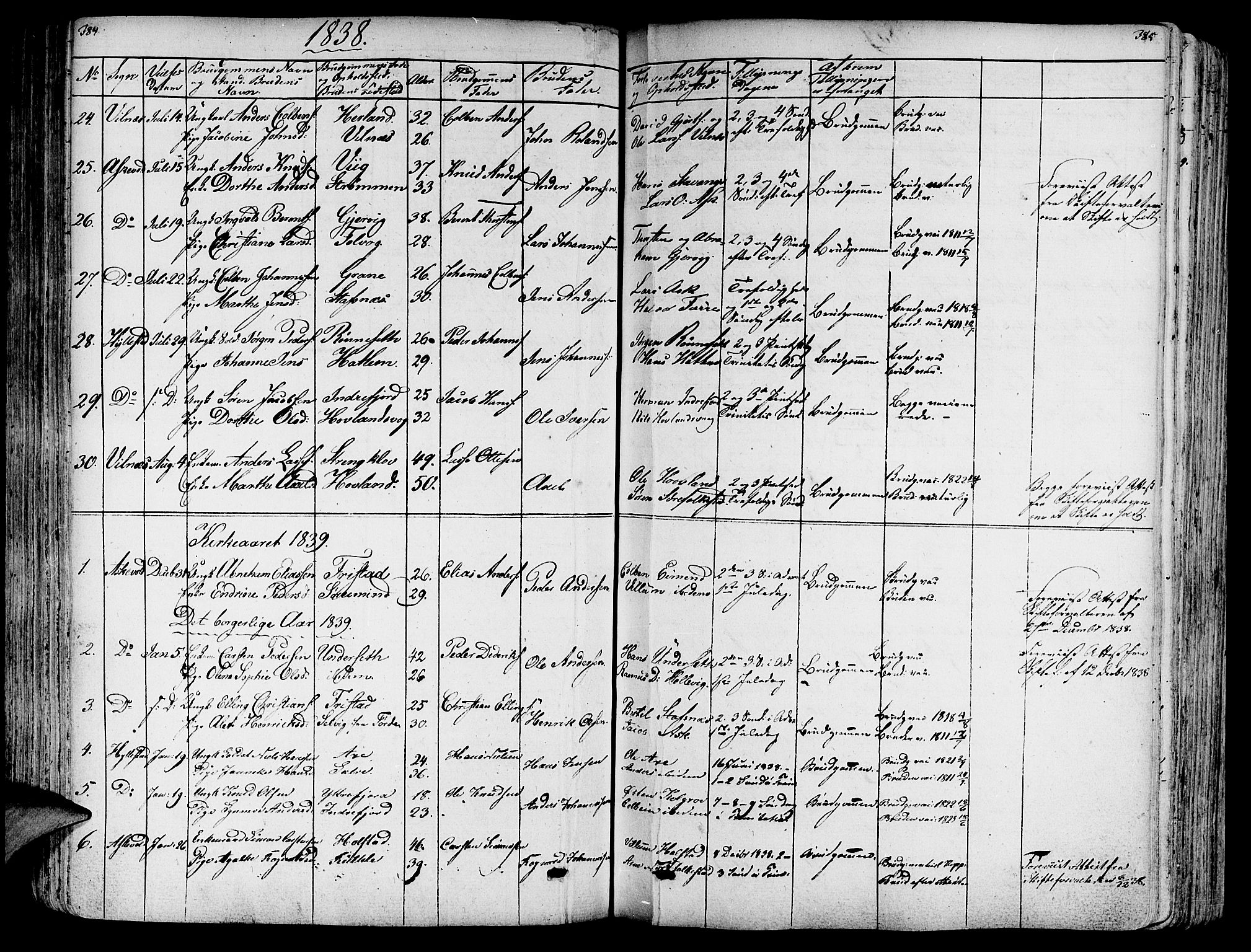 Askvoll sokneprestembete, AV/SAB-A-79501/H/Haa/Haaa/L0010: Parish register (official) no. A 10, 1821-1844, p. 384-385