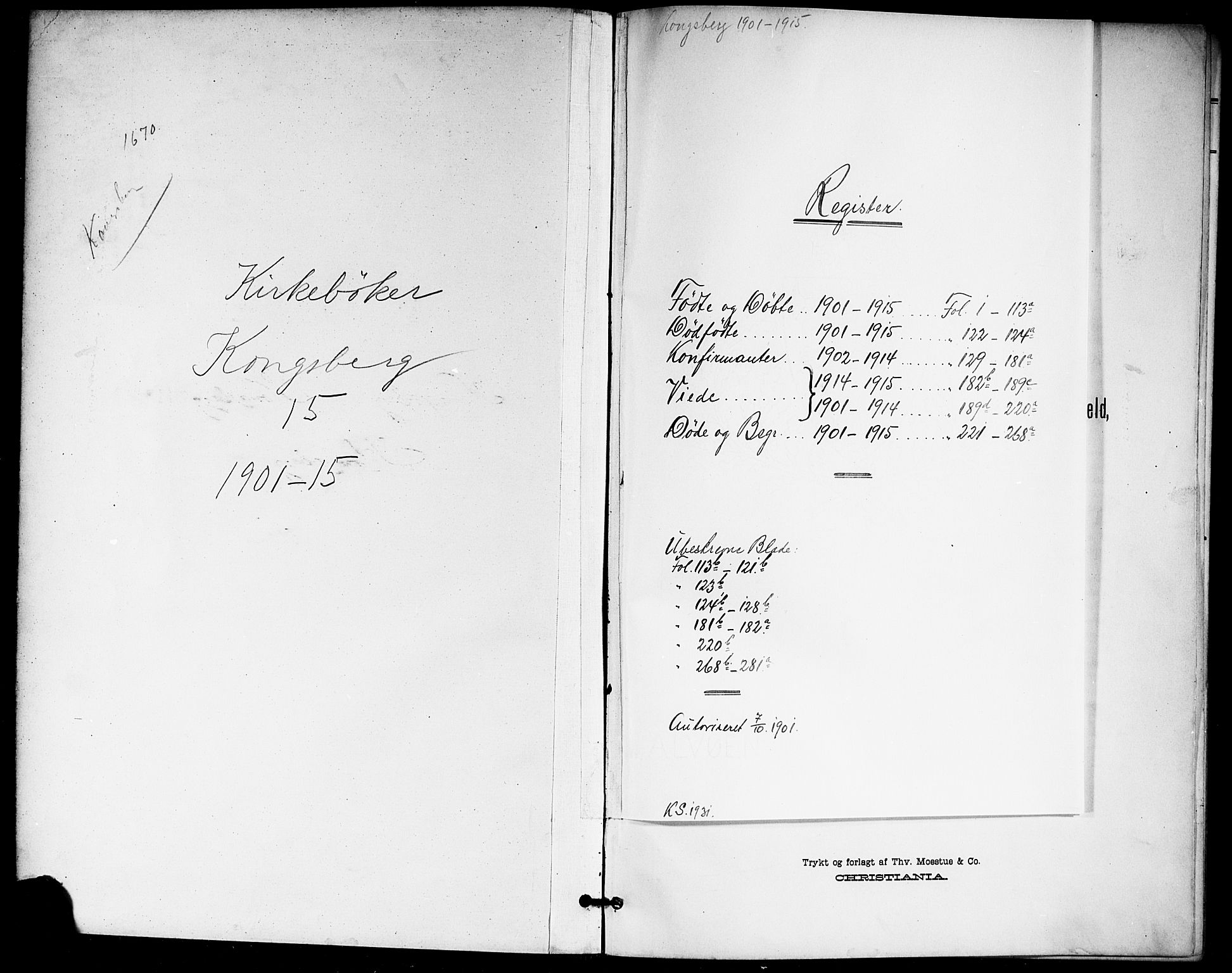 Kongsberg kirkebøker, AV/SAKO-A-22/G/Ga/L0007: Parish register (copy) no. 7, 1901-1915