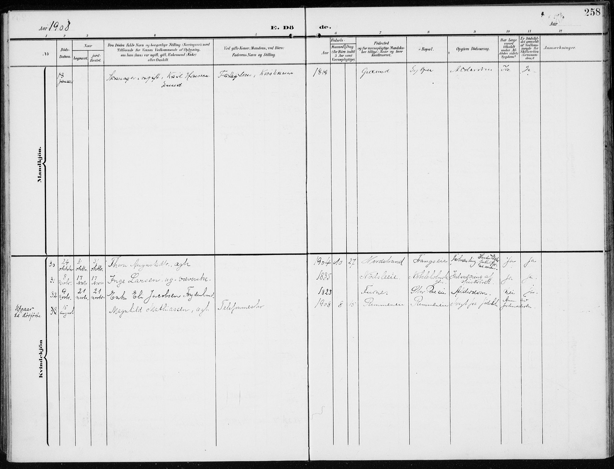 Stange prestekontor, AV/SAH-PREST-002/K/L0024: Parish register (official) no. 24, 1906-1922, p. 258