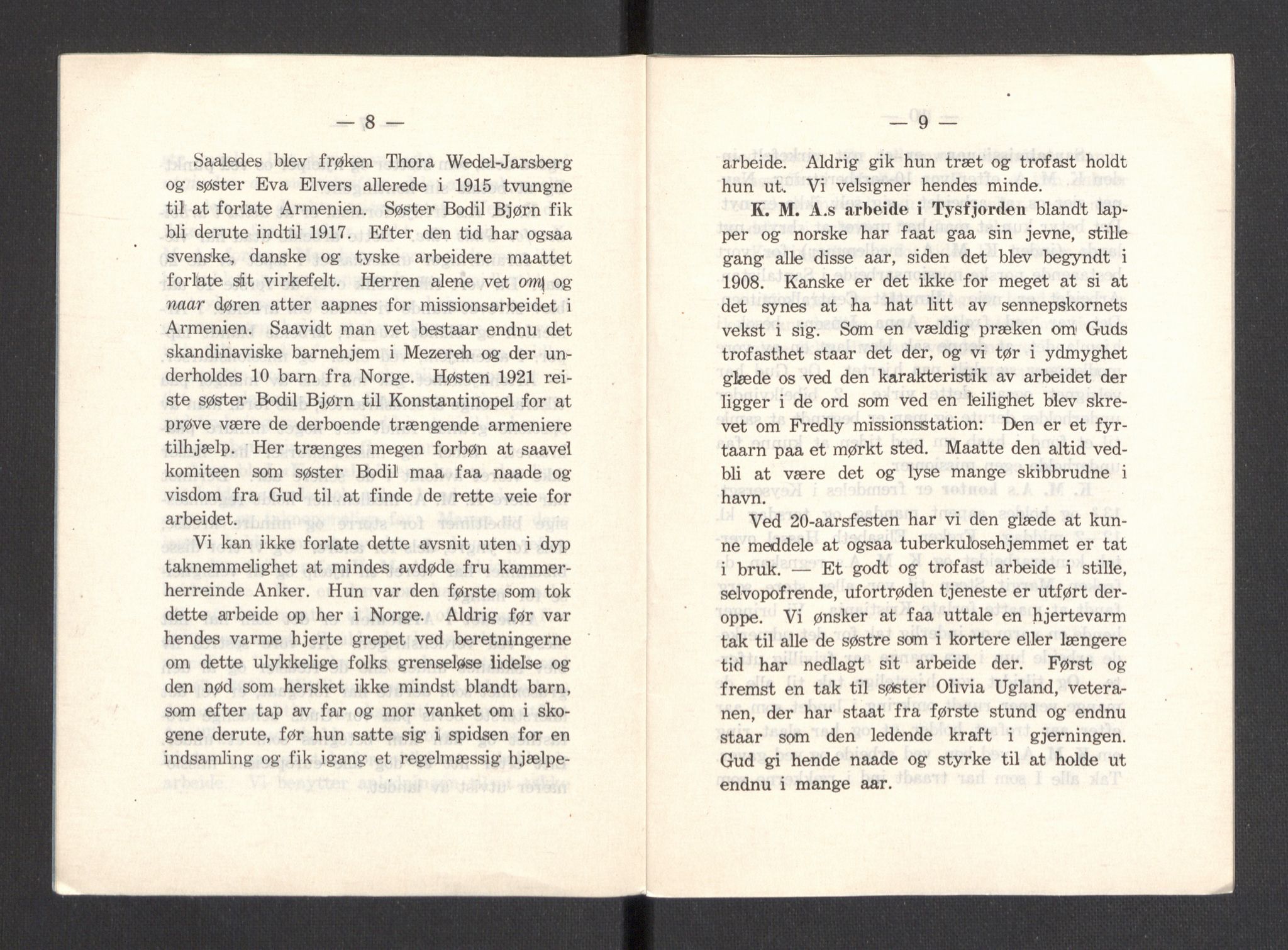 Kvinnelige Misjonsarbeidere, AV/RA-PA-0699/F/Fa/L0001/0008: -- / Trykte beretninger. 10-, 20, 25, og 30-årsjubileum, 1902-1932