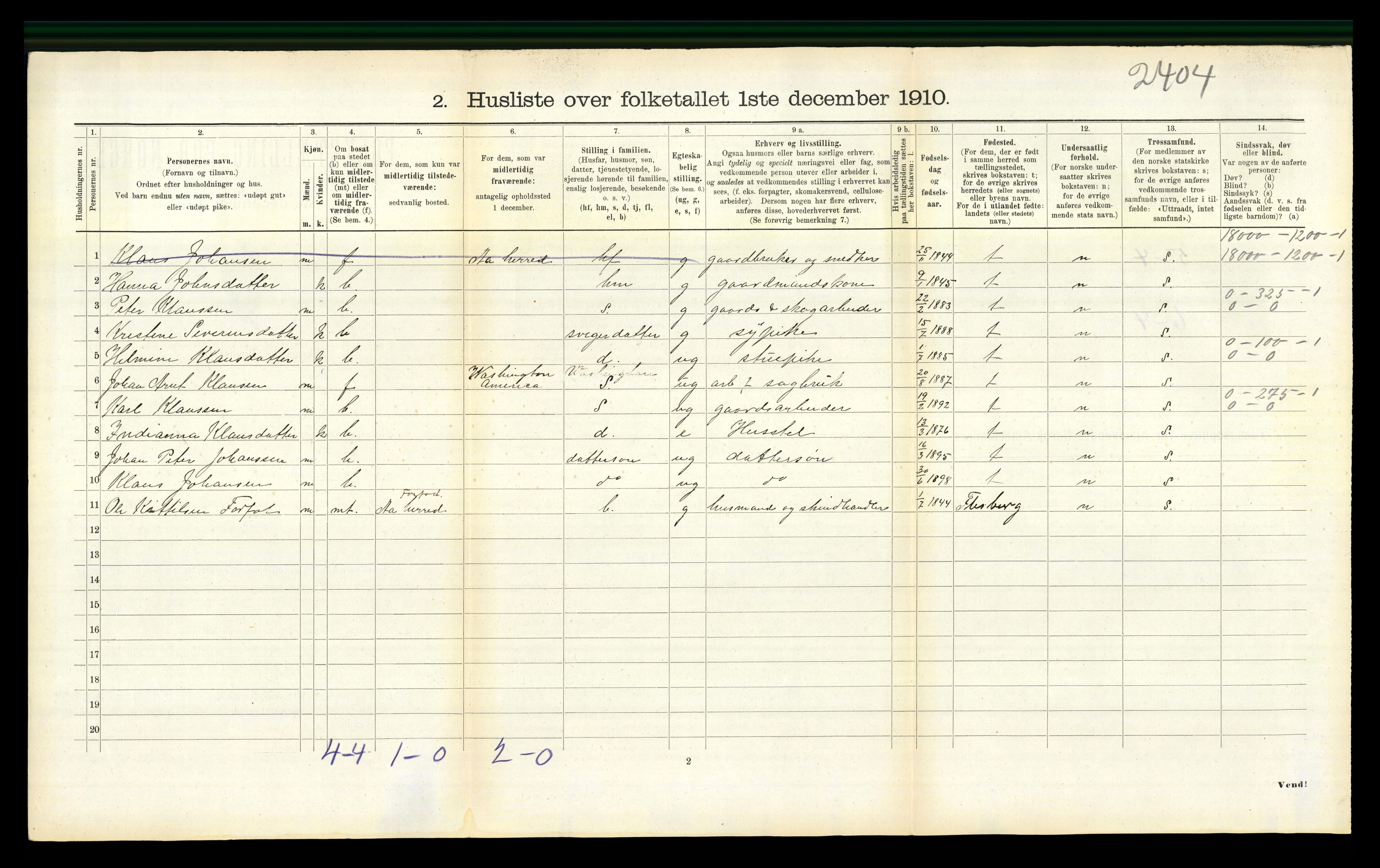 RA, 1910 census for Aa, 1910, p. 465