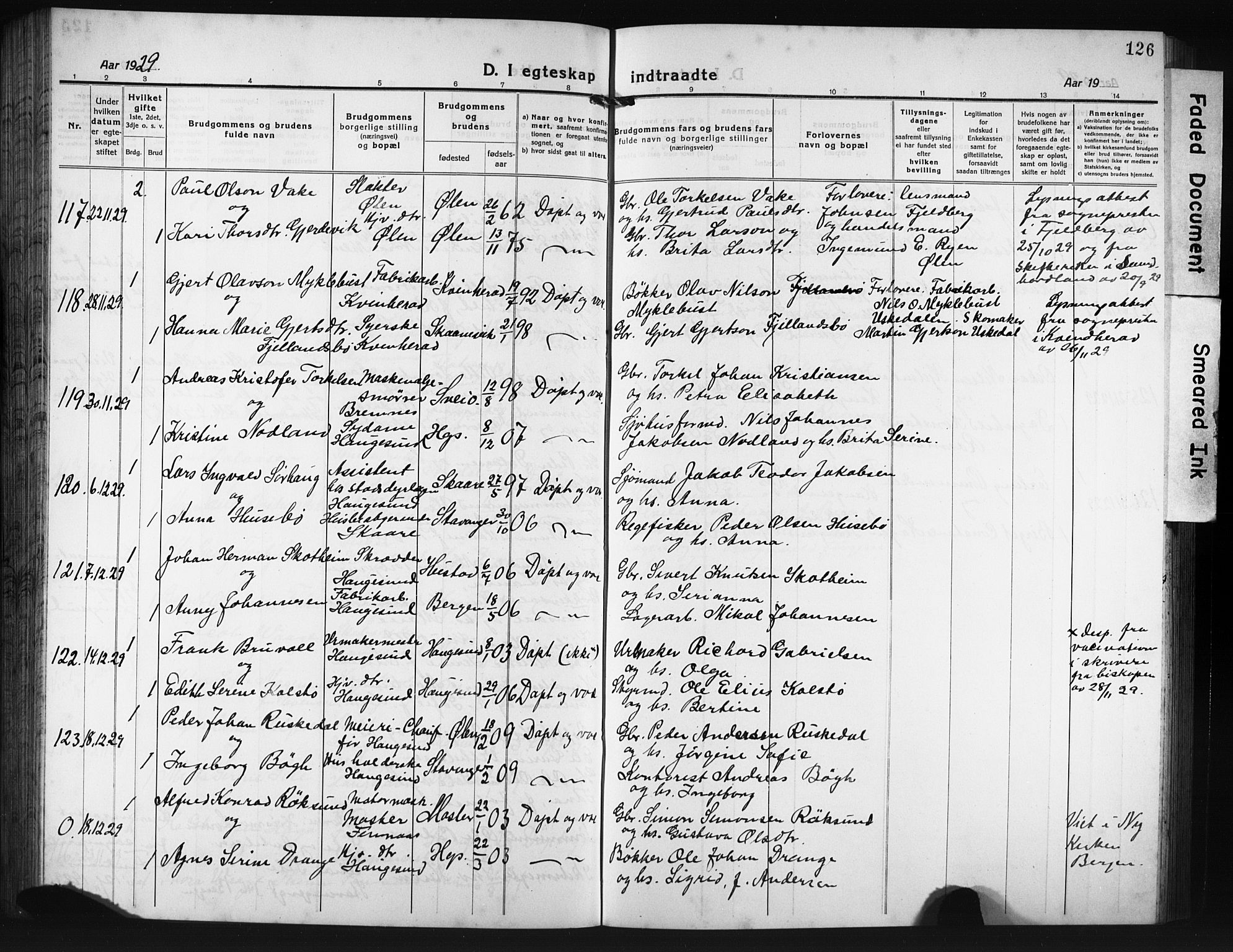 Haugesund sokneprestkontor, AV/SAST-A -101863/H/Ha/Hab/L0010: Parish register (copy) no. B 10, 1920-1931, p. 126