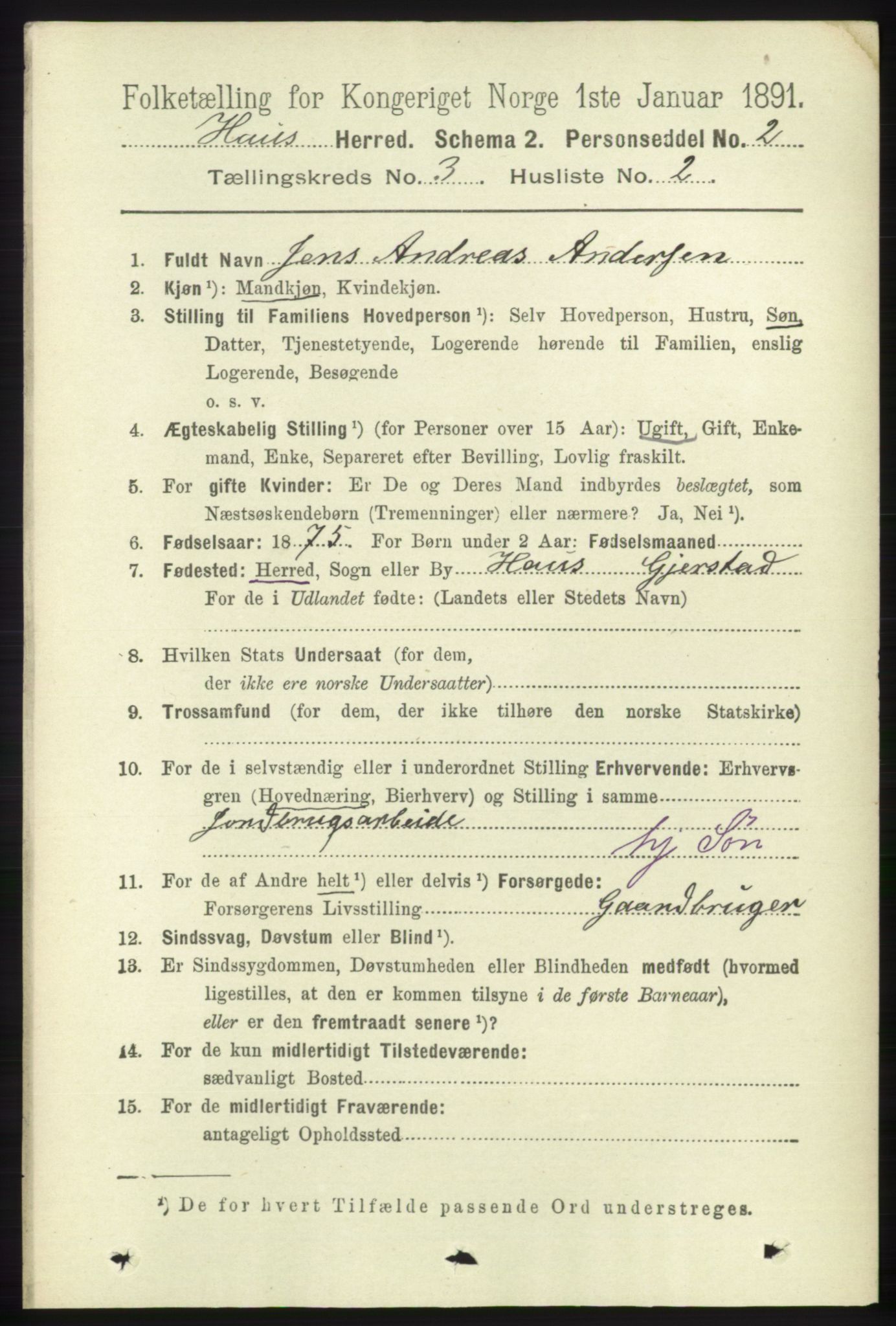 RA, 1891 census for 1250 Haus, 1891, p. 967