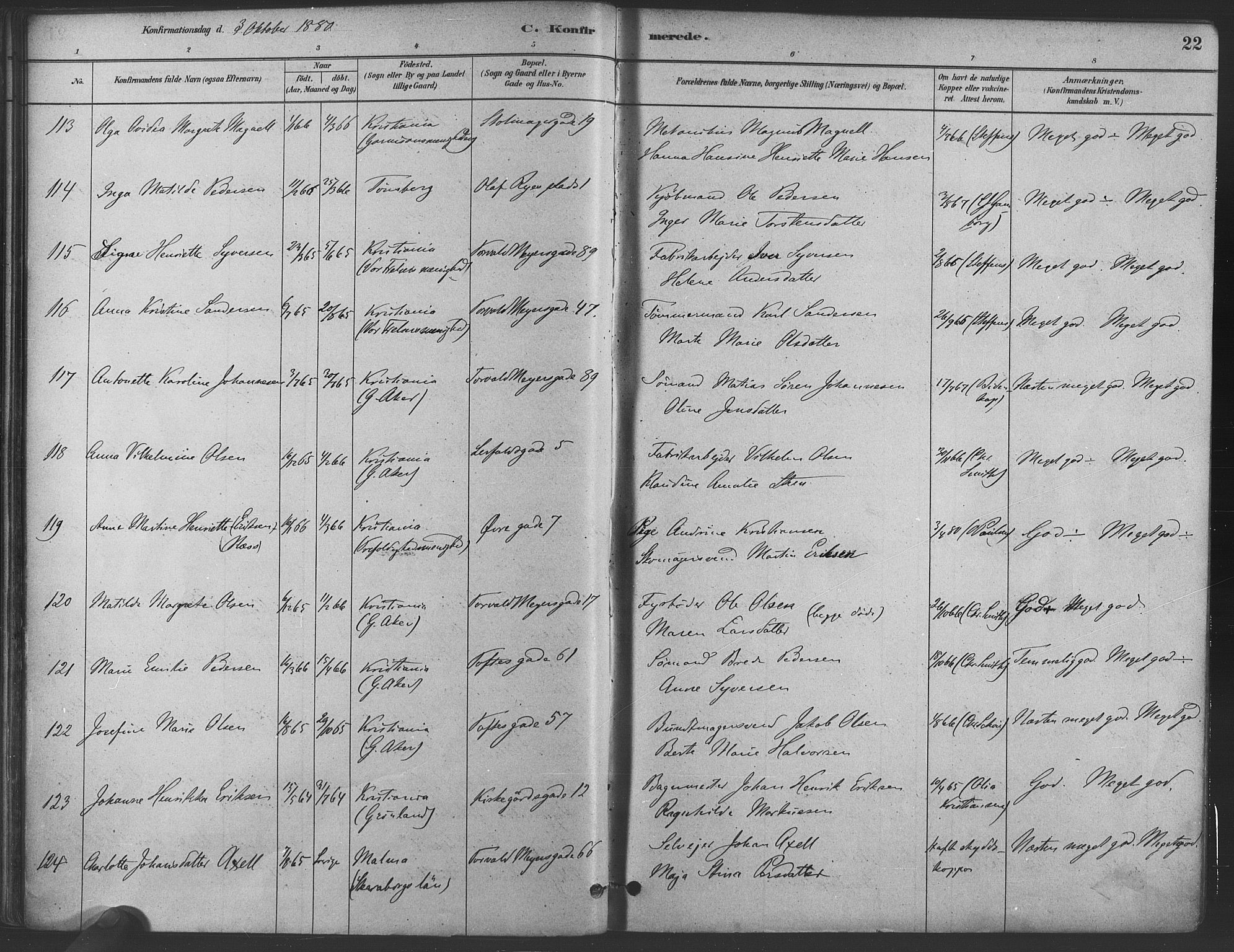 Paulus prestekontor Kirkebøker, AV/SAO-A-10871/F/Fa/L0004: Parish register (official) no. 4, 1879-1891, p. 22