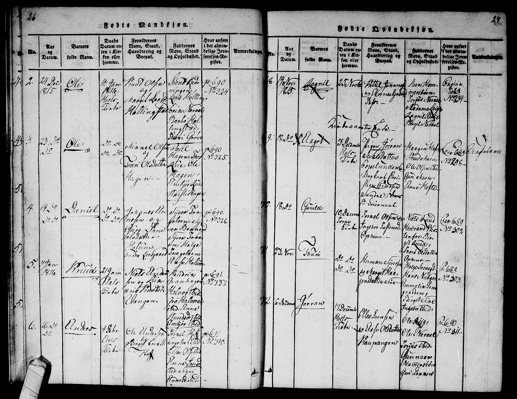 Ål kirkebøker, AV/SAKO-A-249/G/Ga/L0001: Parish register (copy) no. 1, 1815-1829, p. 26-27