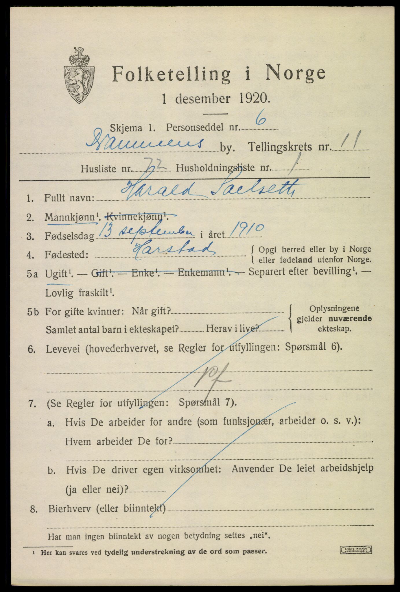 SAKO, 1920 census for Drammen, 1920, p. 67751