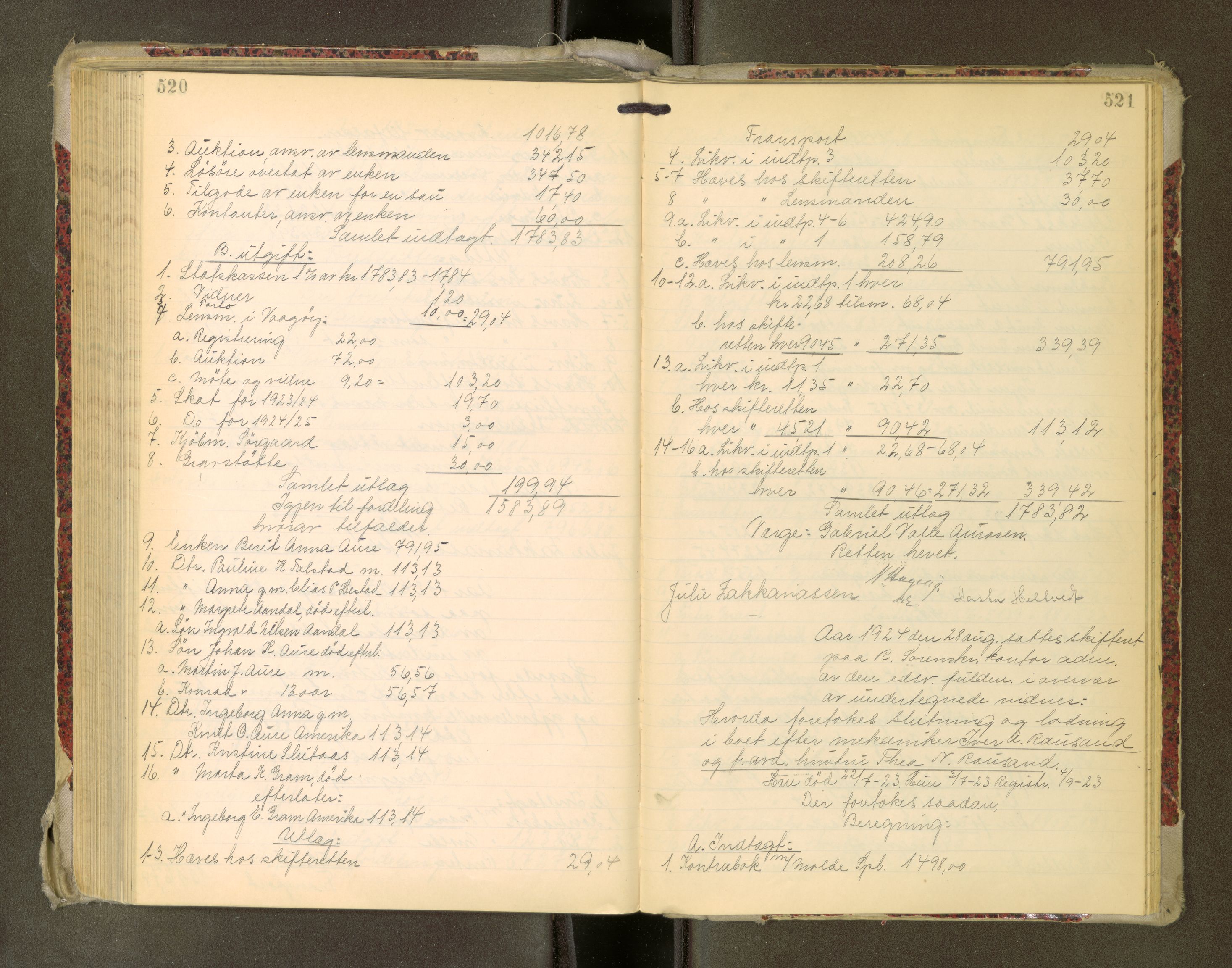Romsdal sorenskriveri, AV/SAT-A-4149/1/3/3A/L0022: Skifteutlodnings Protokoll, 1920-1924, p. 520-521