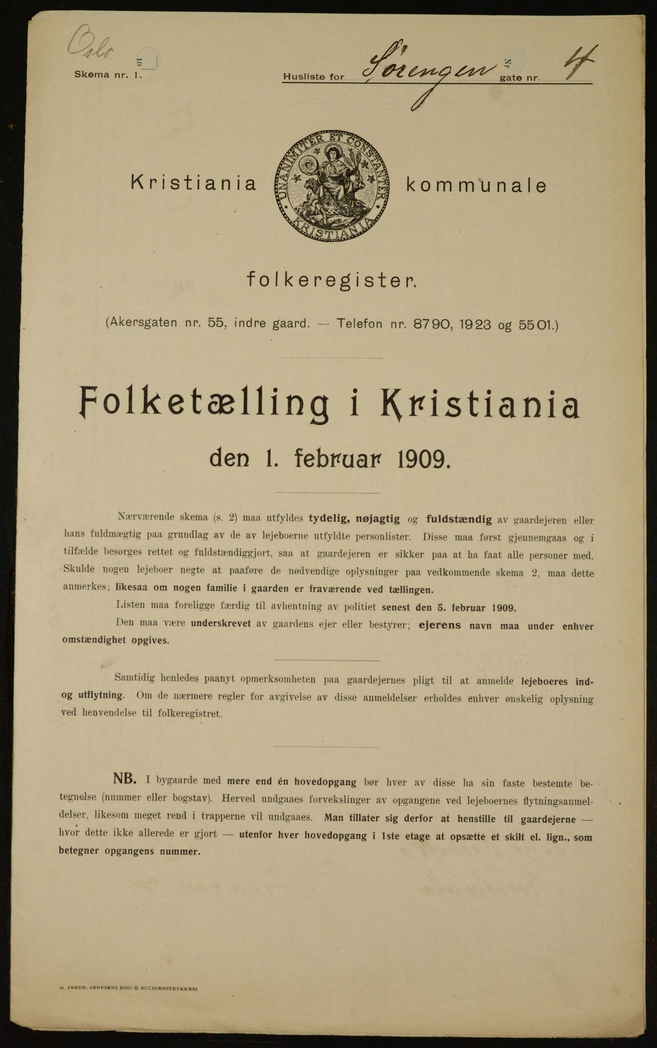 OBA, Municipal Census 1909 for Kristiania, 1909, p. 96415