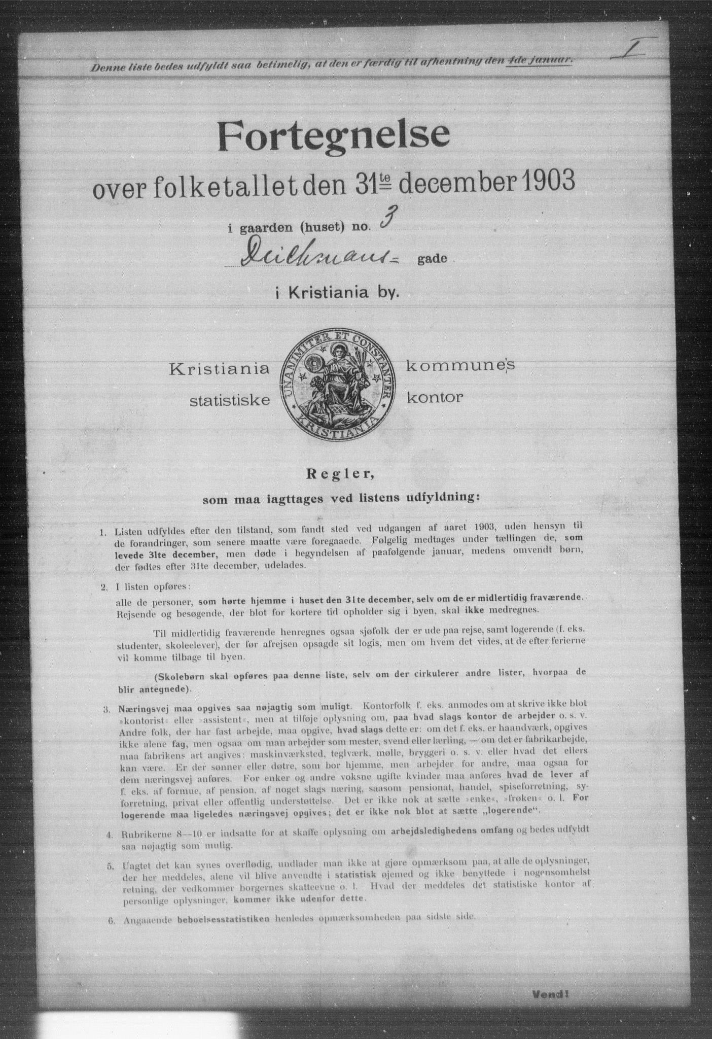 OBA, Municipal Census 1903 for Kristiania, 1903, p. 3153