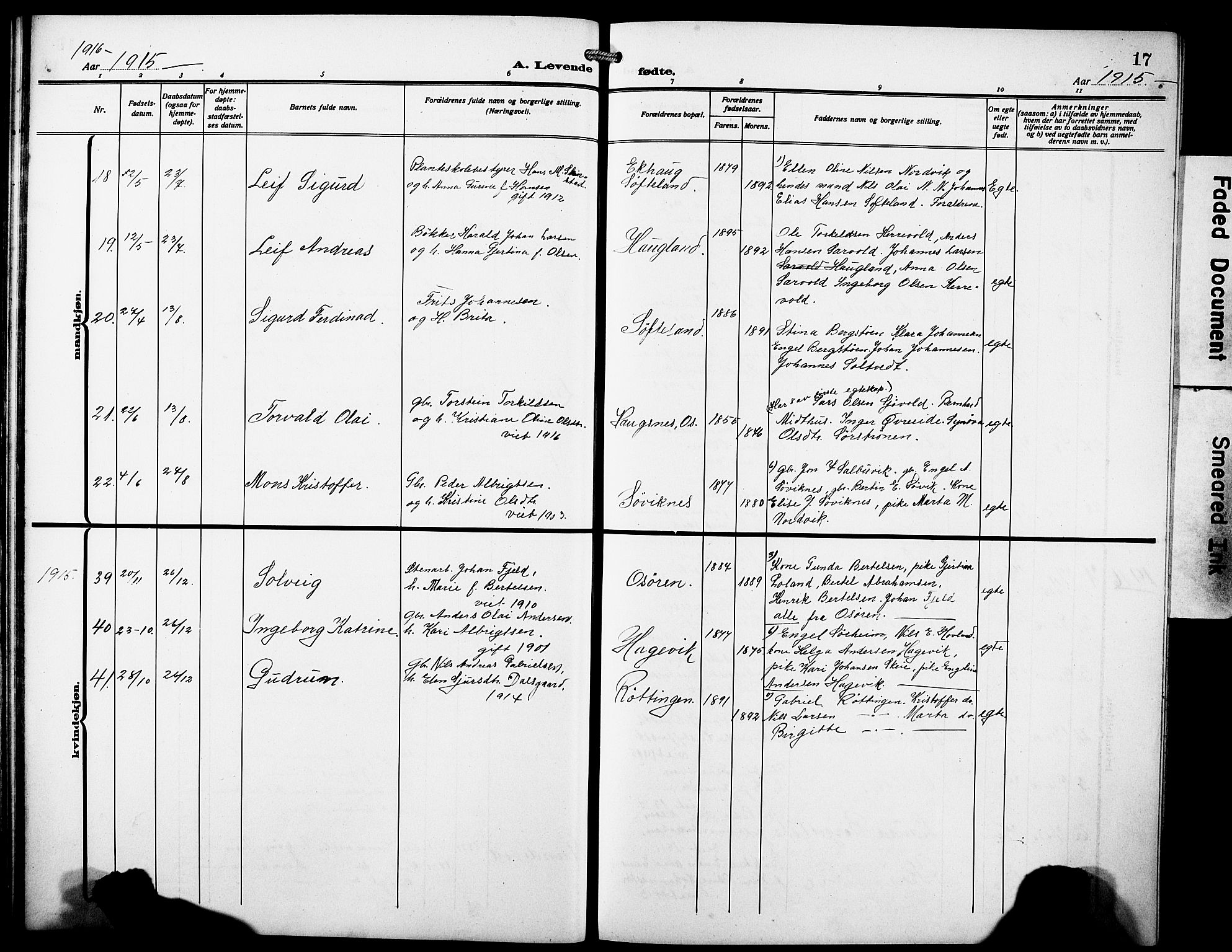 Os sokneprestembete, AV/SAB-A-99929: Parish register (copy) no. A 4, 1914-1923, p. 17