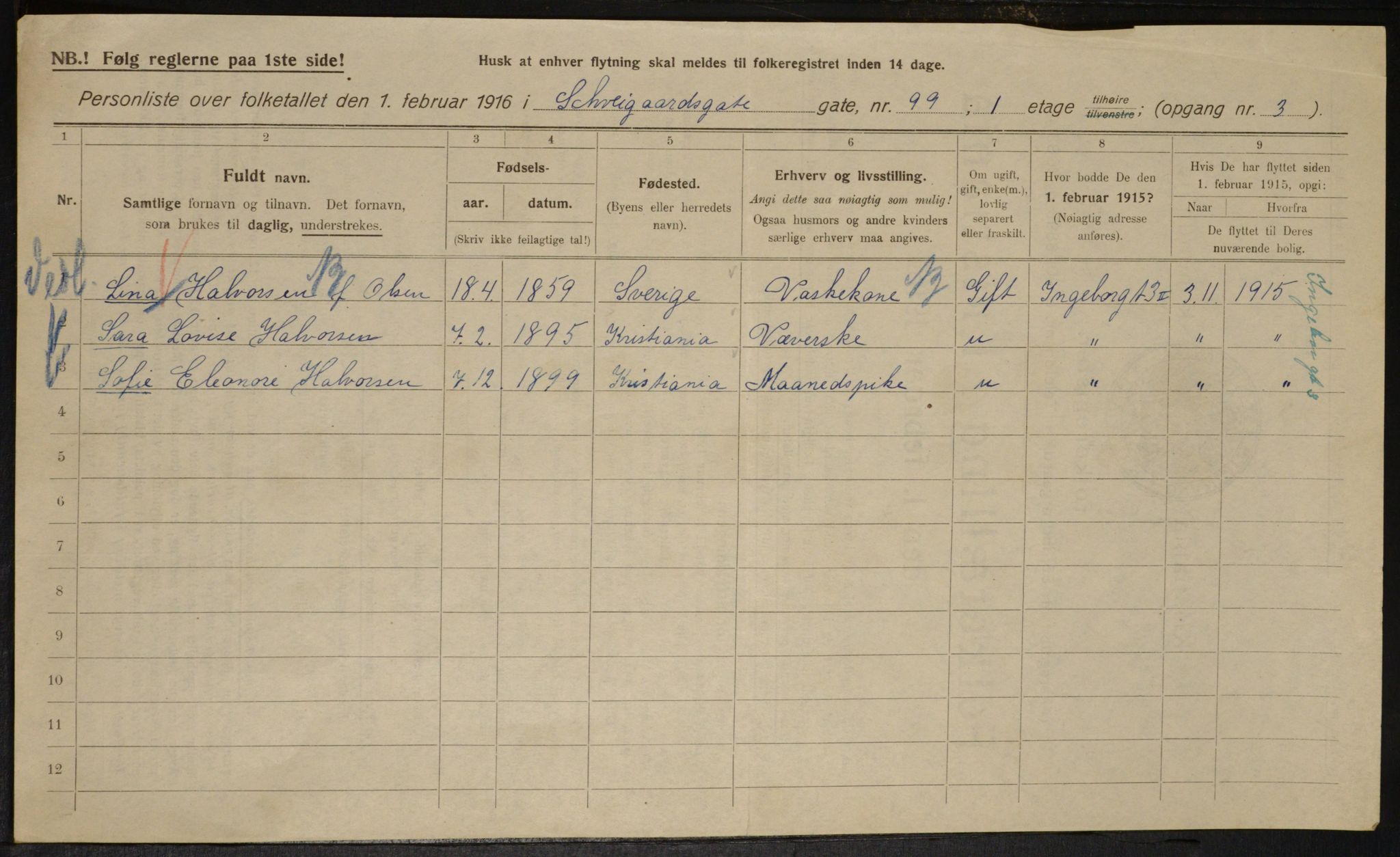 OBA, Municipal Census 1916 for Kristiania, 1916, p. 94832