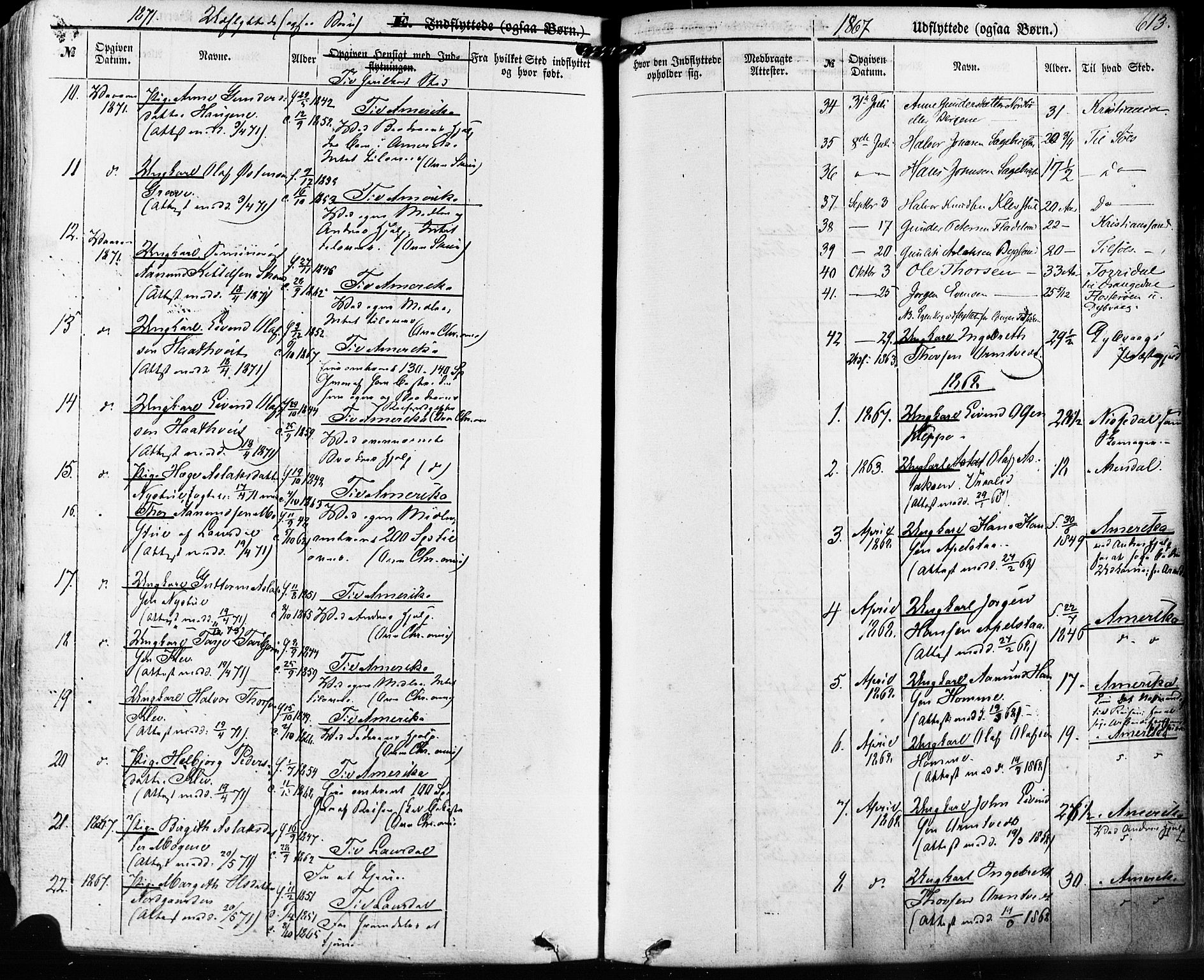 Kviteseid kirkebøker, SAKO/A-276/F/Fa/L0007: Parish register (official) no. I 7, 1859-1881, p. 613