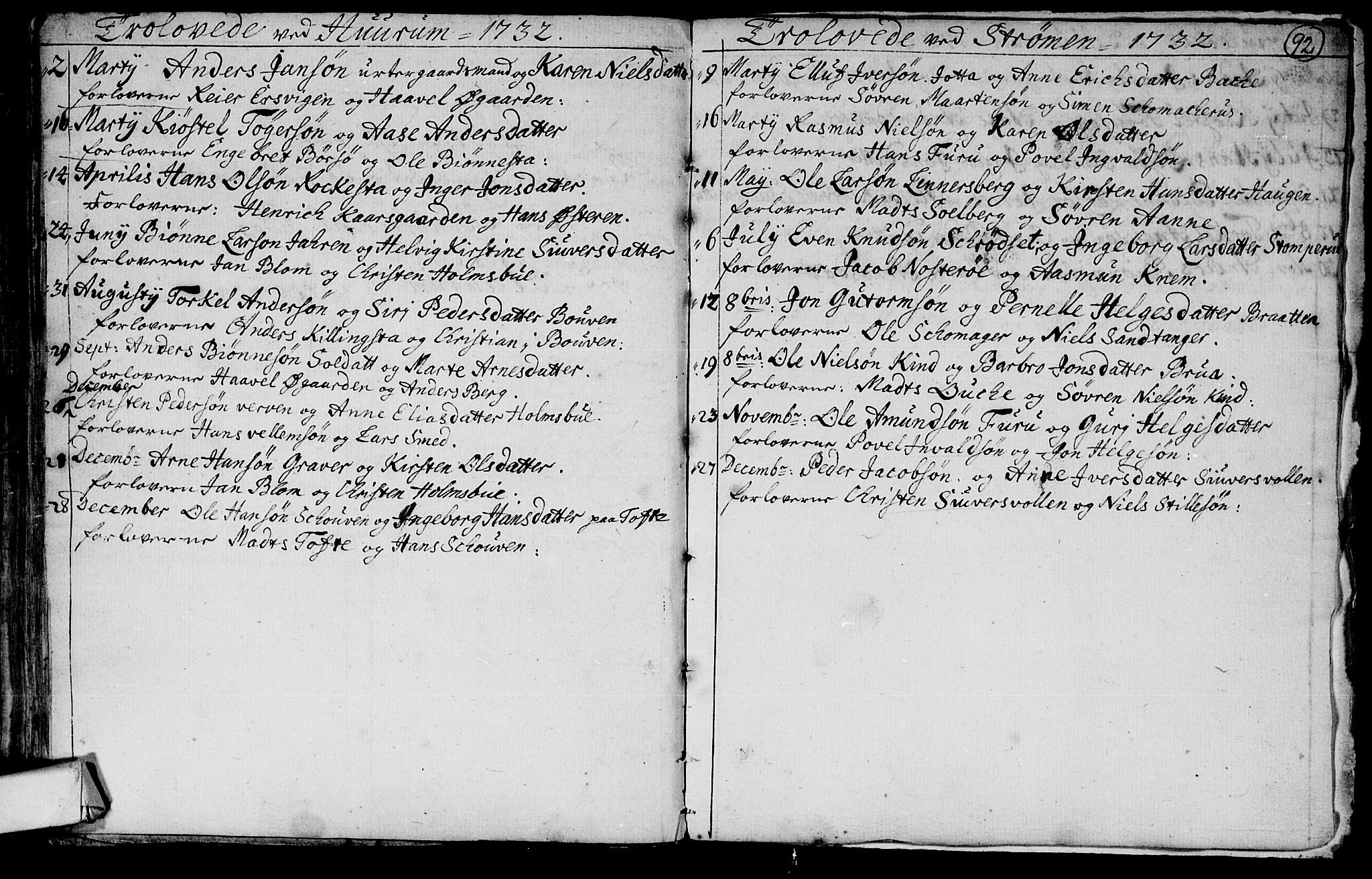 Hurum kirkebøker, AV/SAKO-A-229/F/Fa/L0001: Parish register (official) no. 1, 1715-1732, p. 92