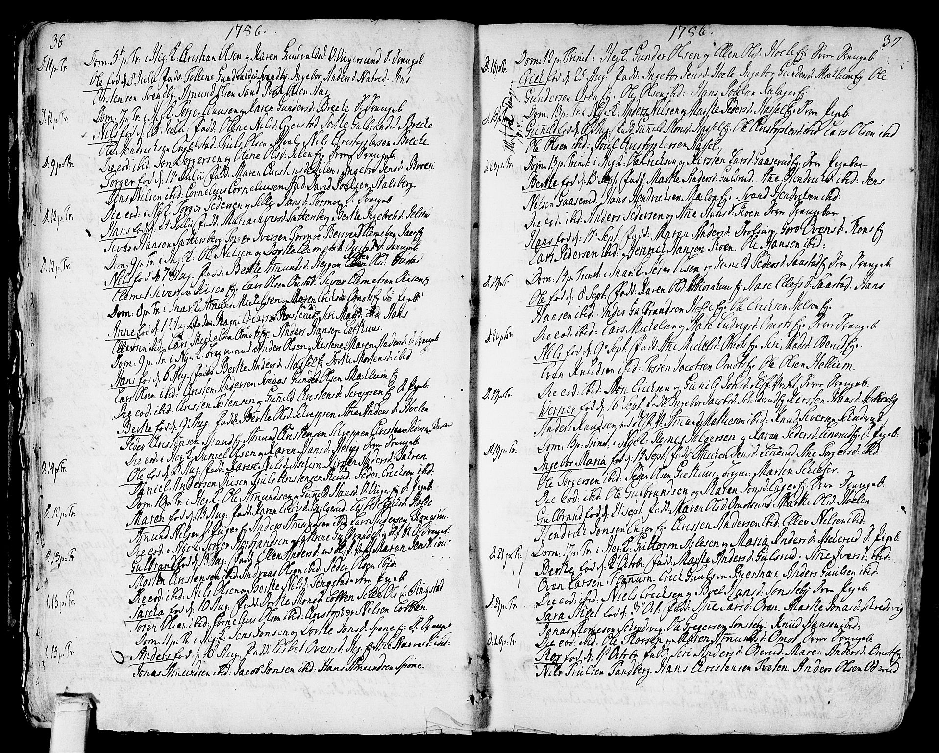 Modum kirkebøker, SAKO/A-234/F/Fa/L0003: Parish register (official) no. 3, 1783-1819, p. 36-37